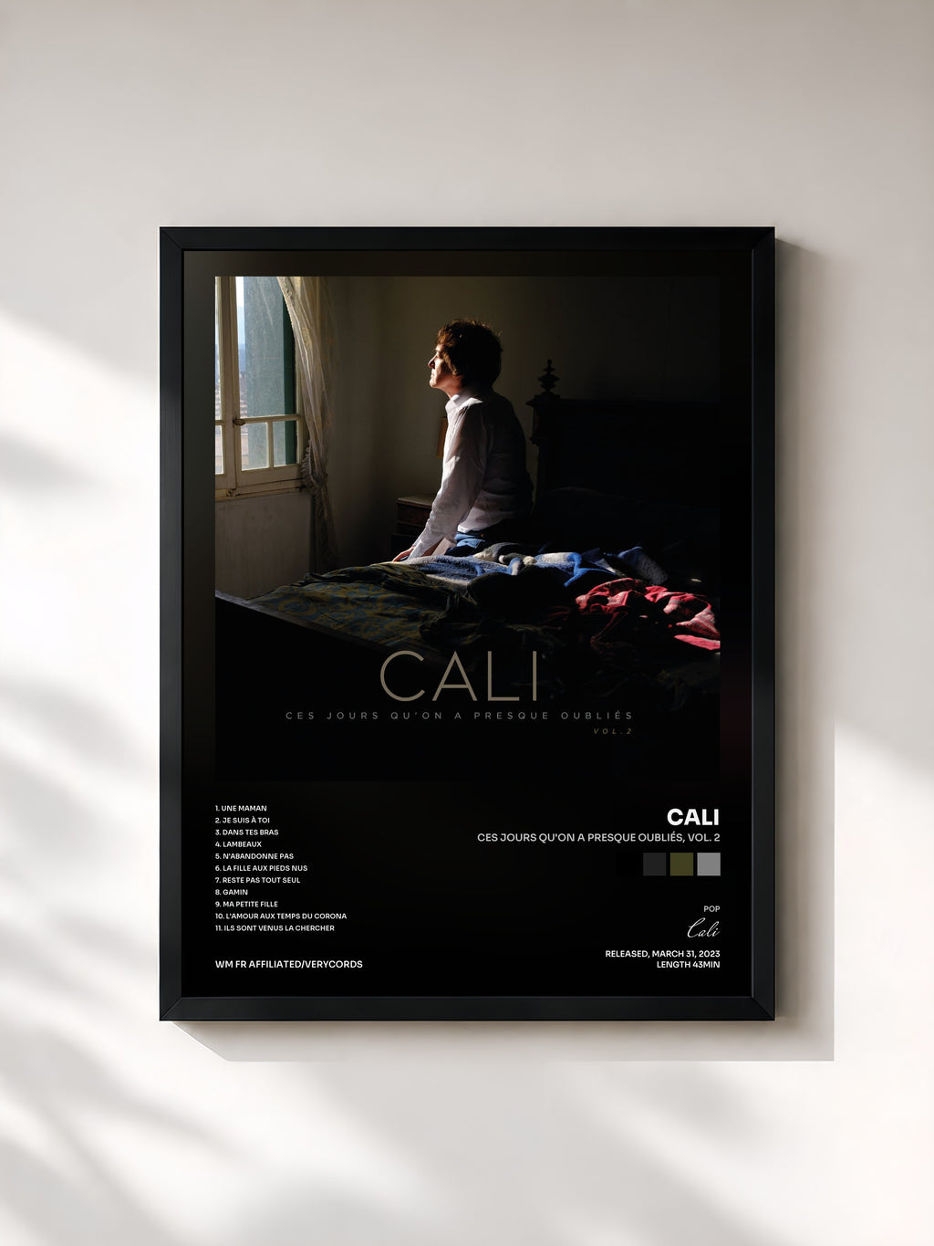 #noir Tableau de l'album Ces jours qu'on a presque oubliés, Vol. 2 de Cali, cadre noir, imprimé et encadré en France