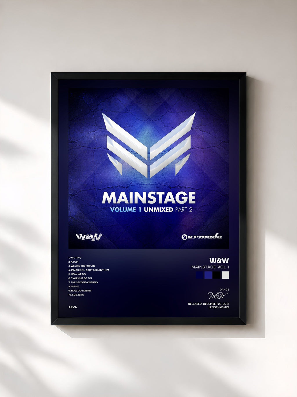 #noir Tableau de l'album Mainstage, Vol. 1 de W&W, cadre noir, imprimé et encadré en France