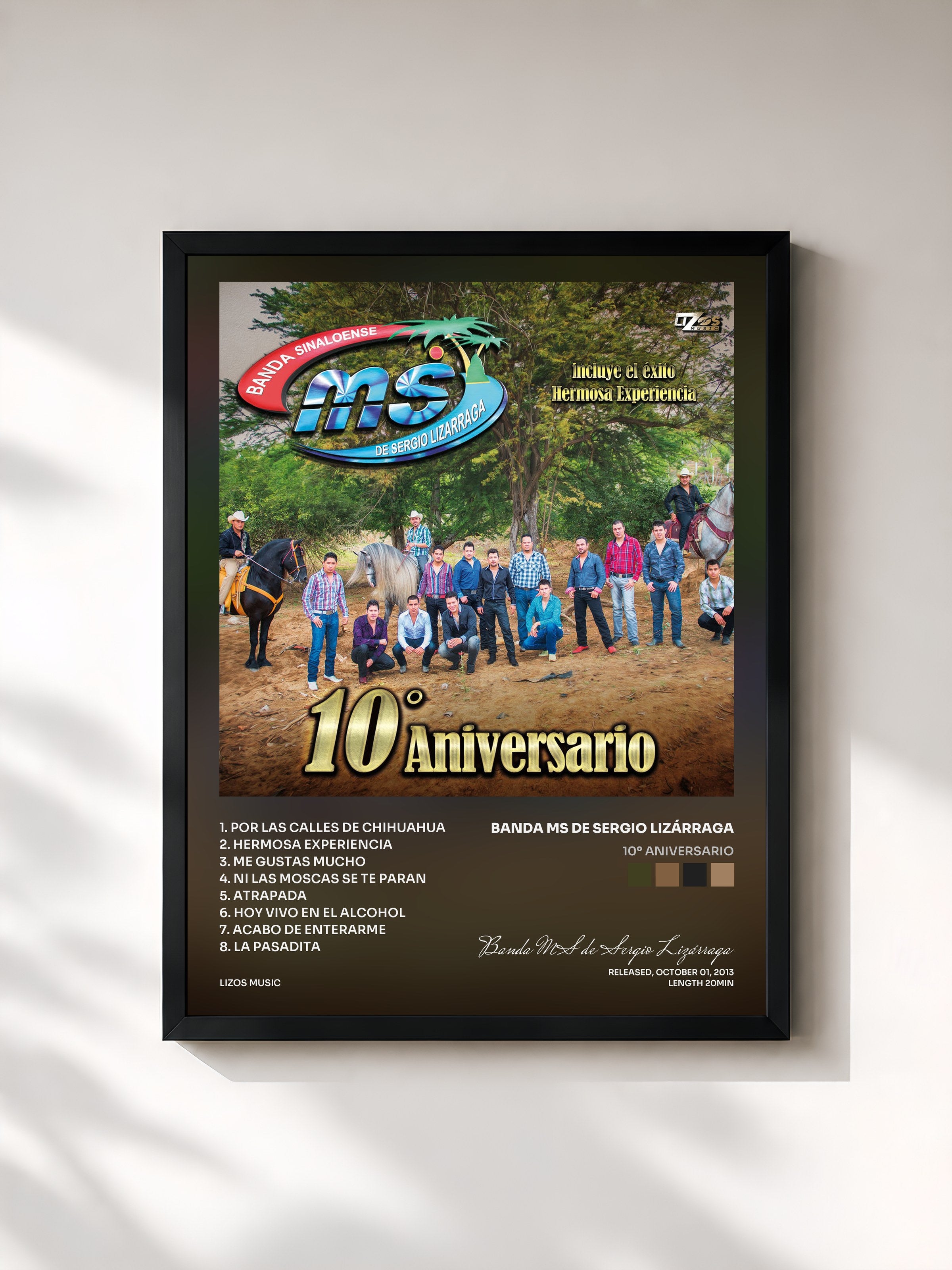 #noir Tableau de l'album 10º Aniversario de Banda MS de Sergio Lizárraga, cadre noir, imprimé et encadré en France