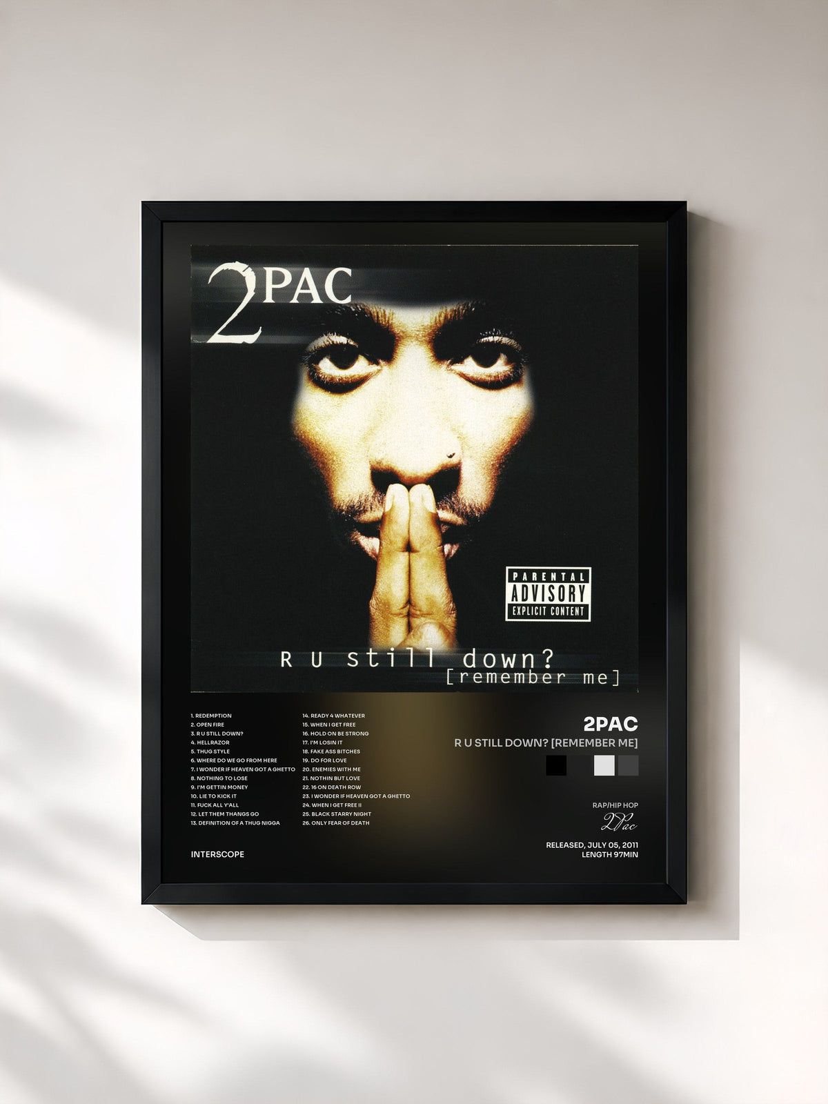 #noir Tableau de l'album R U Still Down? [Remember Me] de 2Pac, cadre noir, imprimé et encadré en France