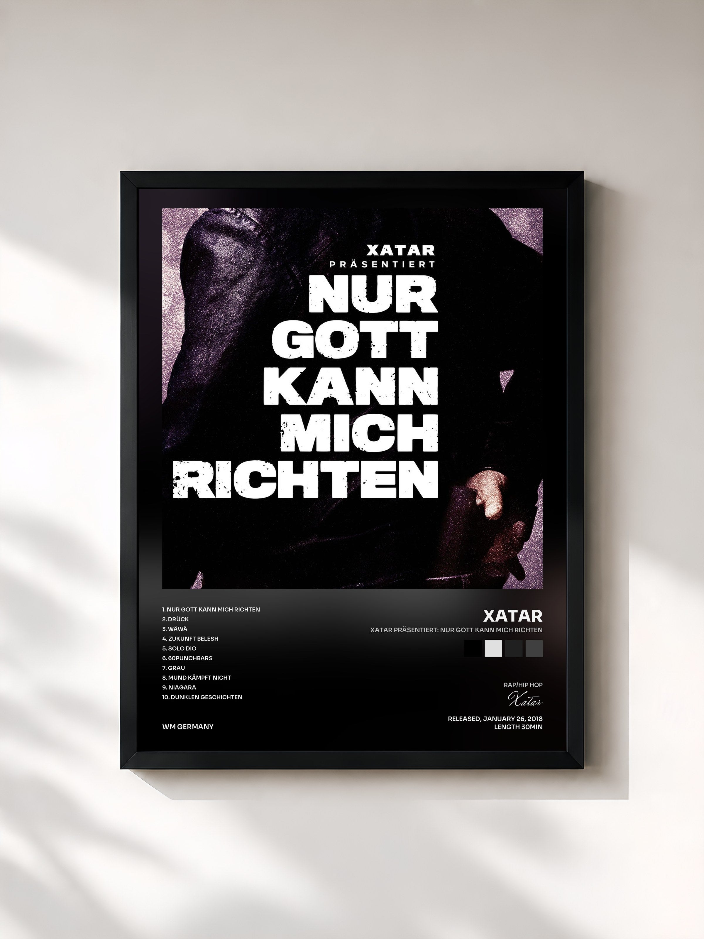 #noir Tableau de l'album XATAR präsentiert: Nur Gott kann mich richten de Xatar, cadre noir, imprimé et encadré en France