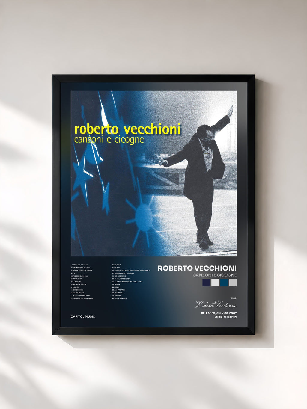 #noir Tableau de l'album Canzoni E Cicogne de Roberto Vecchioni, cadre noir, imprimé et encadré en France