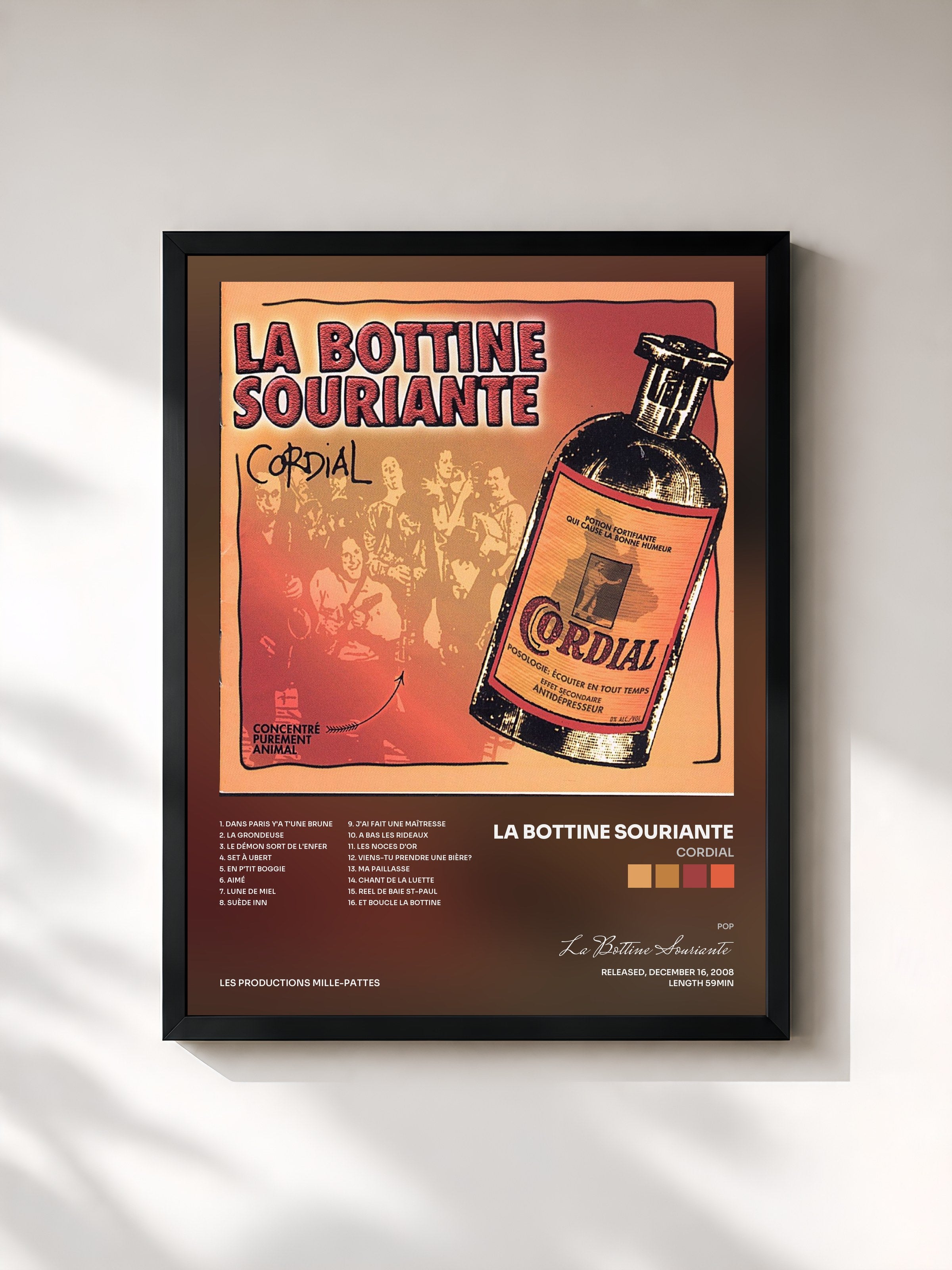 #noir Tableau de l'album Cordial de La Bottine Souriante, cadre noir, imprimé et encadré en France