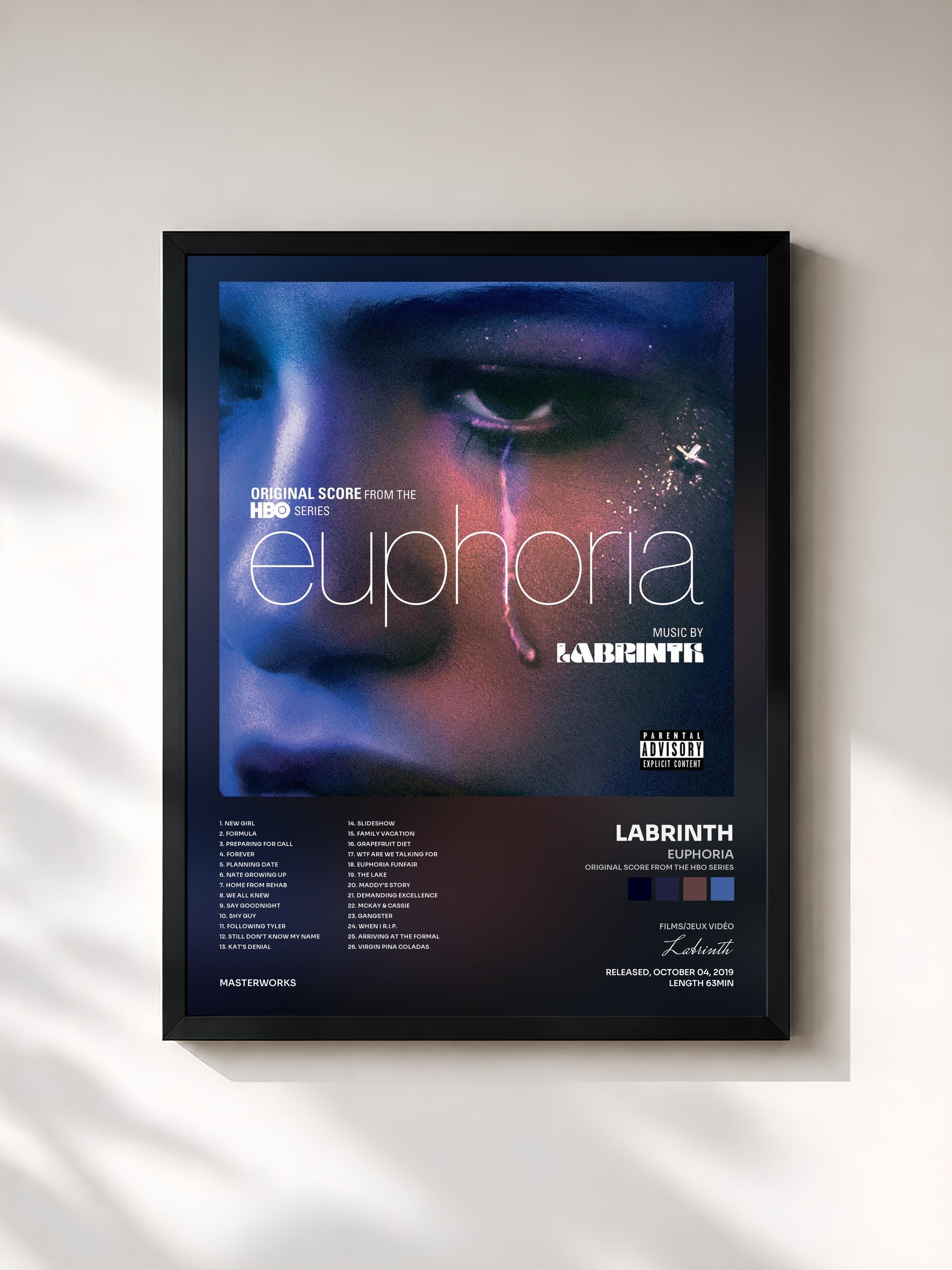 #noir Tableau de l'album Euphoria (Original Score from the HBO Series) de Labrinth, cadre noir, imprimé et encadré en France