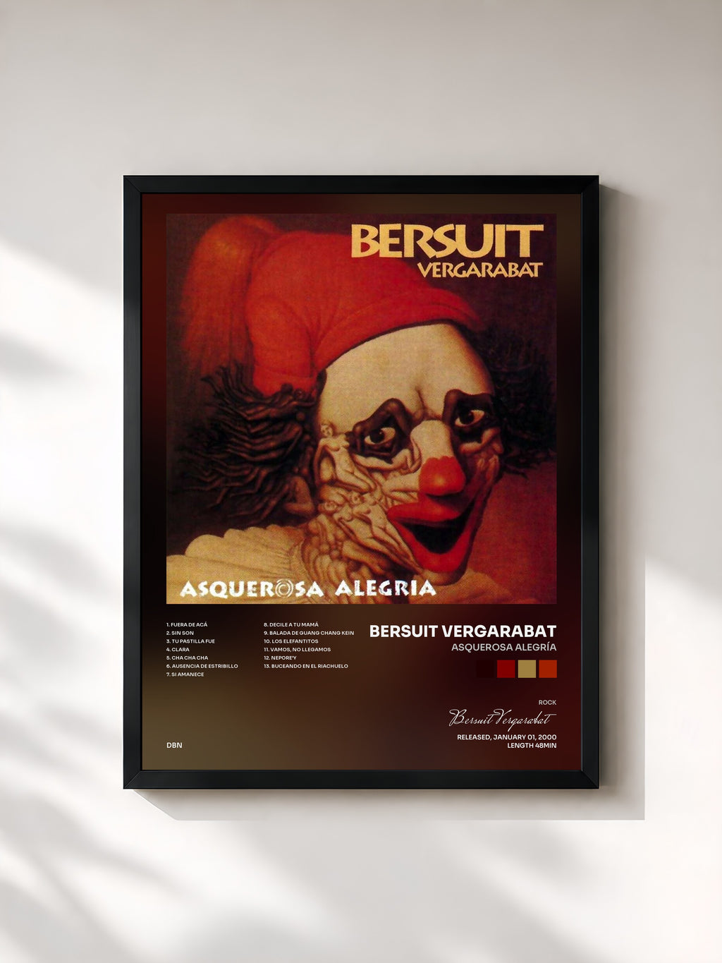 #noir Tableau de l'album Asquerosa Alegría de Bersuit Vergarabat, cadre noir, imprimé et encadré en France