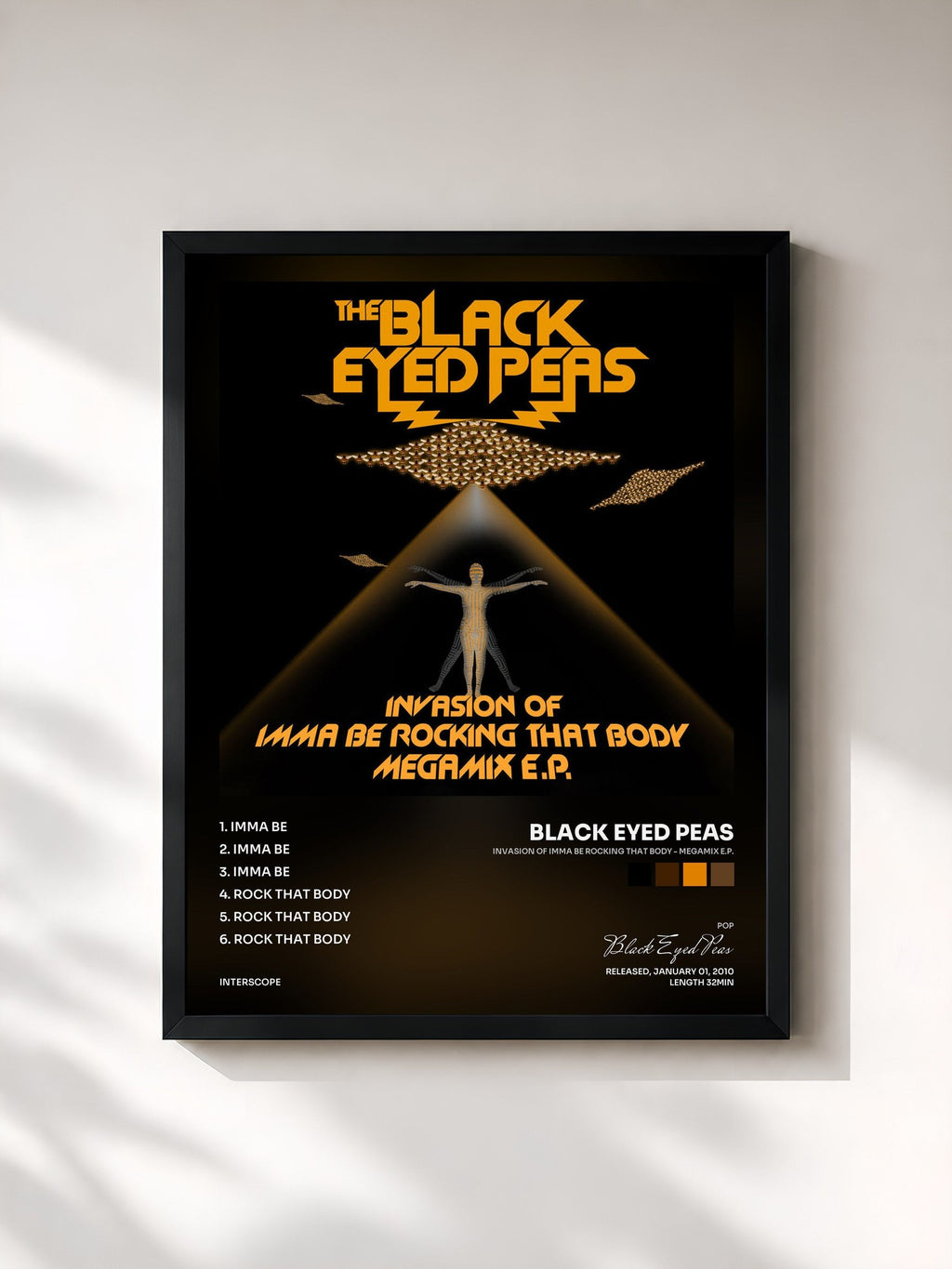 #noir Invasion Of Imma Be Rocking That Body - Megamix E.P. de Black Eyed Peas en lámina enmarcada, marco negro, impresa y enmarcada en Francia