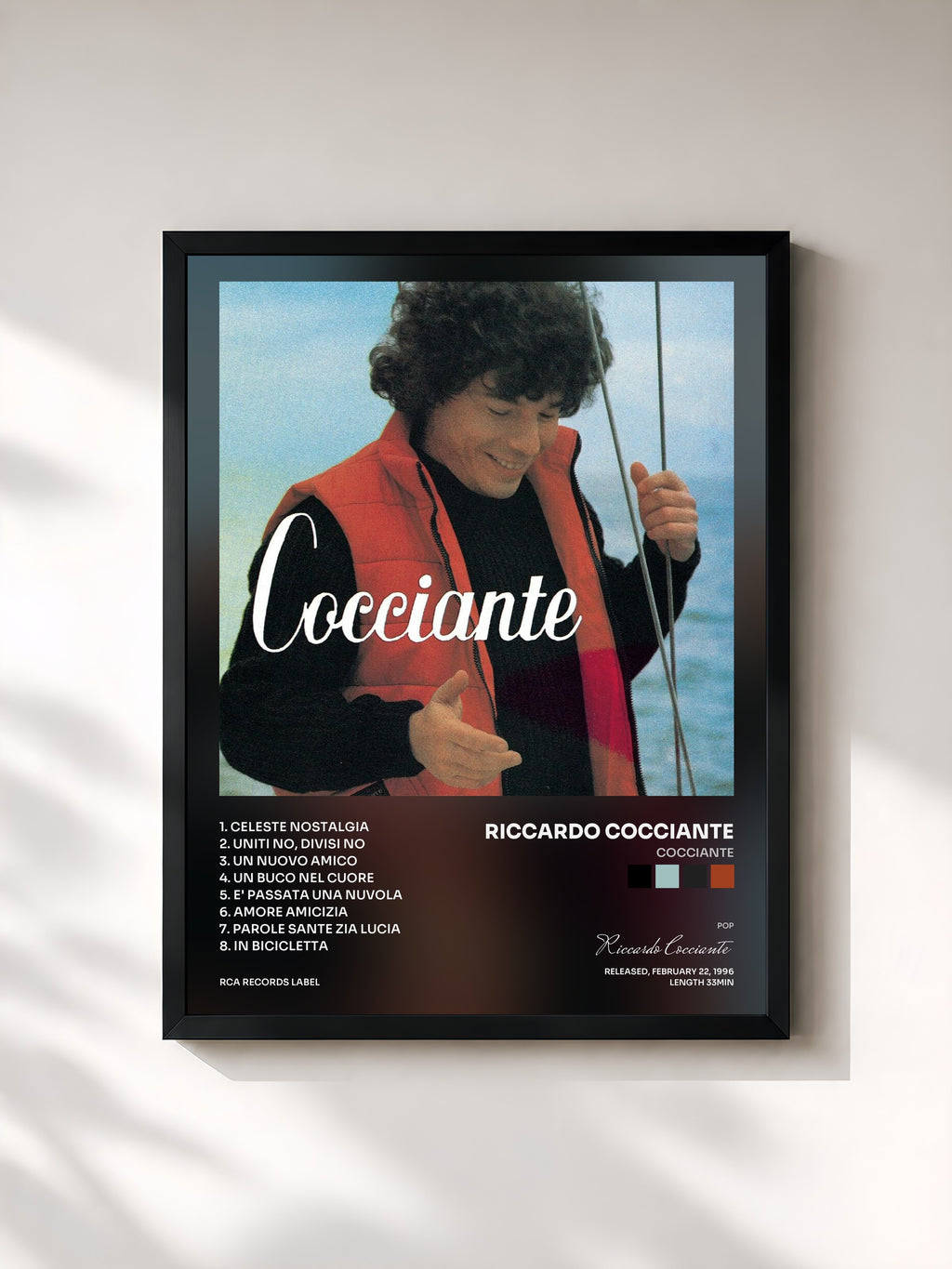 #noir Tableau de l'album Cocciante de Riccardo Cocciante, cadre noir, imprimé et encadré en France