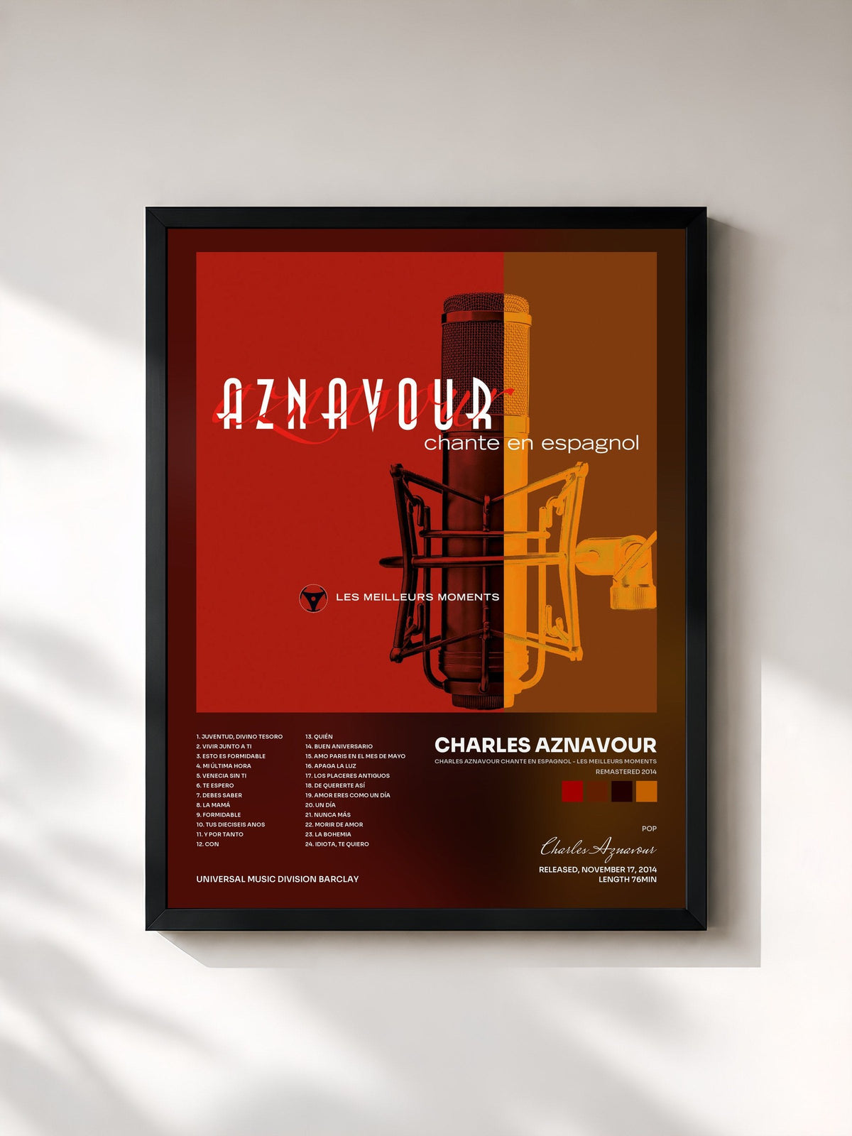 #noir Tableau de l'album Charles Aznavour chante en espagnol - Les meilleurs moments (Remastered 2014) de Charles Aznavour, cadre noir, imprimé et encadré en France