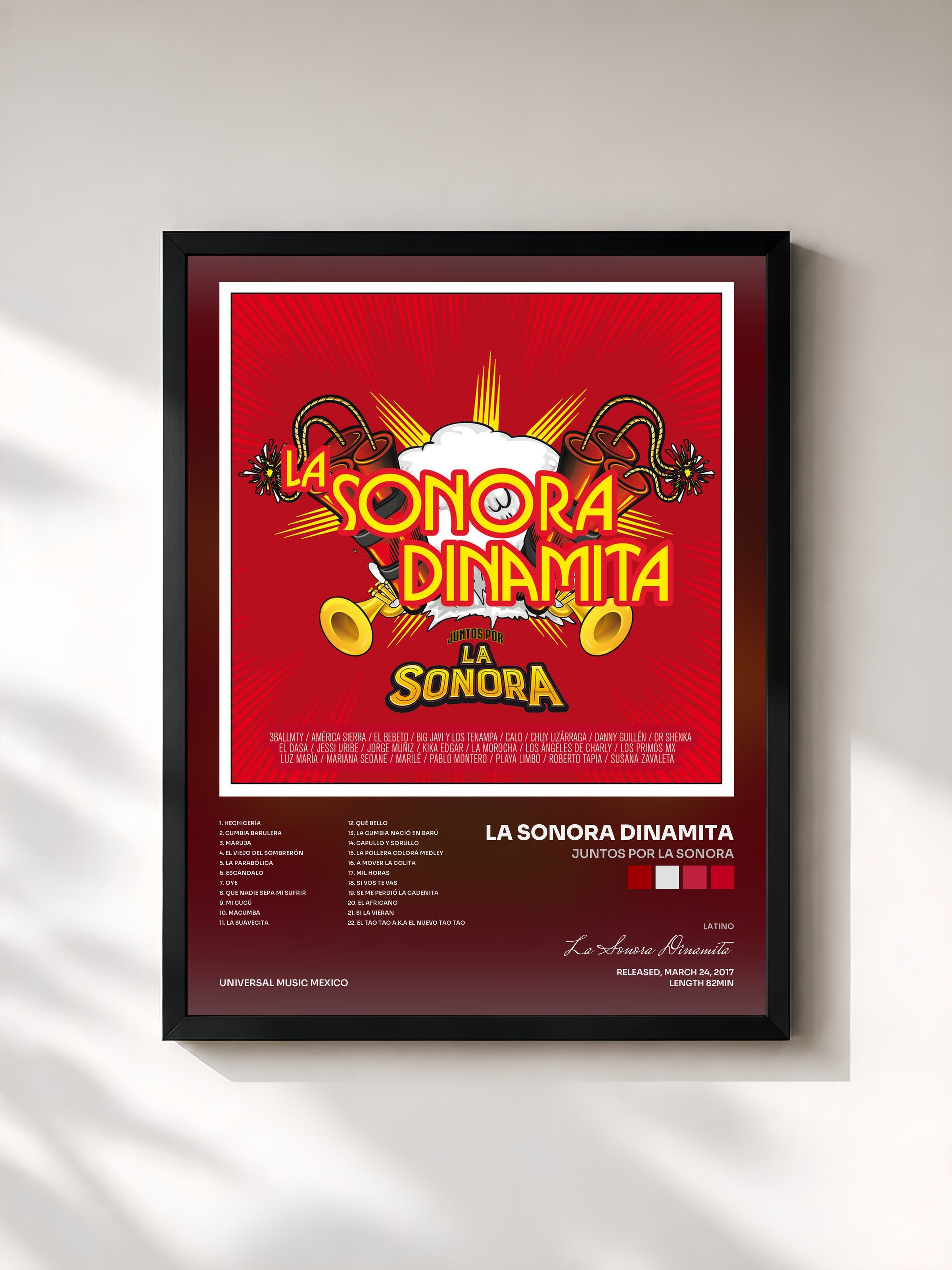 #noir Tableau de l'album Juntos Por La Sonora de La Sonora Dinamita, cadre noir, imprimé et encadré en France
