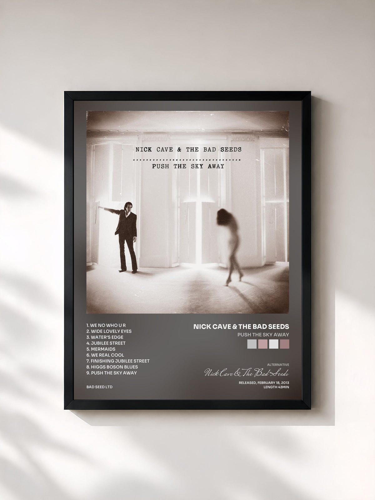#noir Tableau de l'album Push the Sky Away de Nick Cave & The Bad Seeds, cadre noir, imprimé et encadré en France