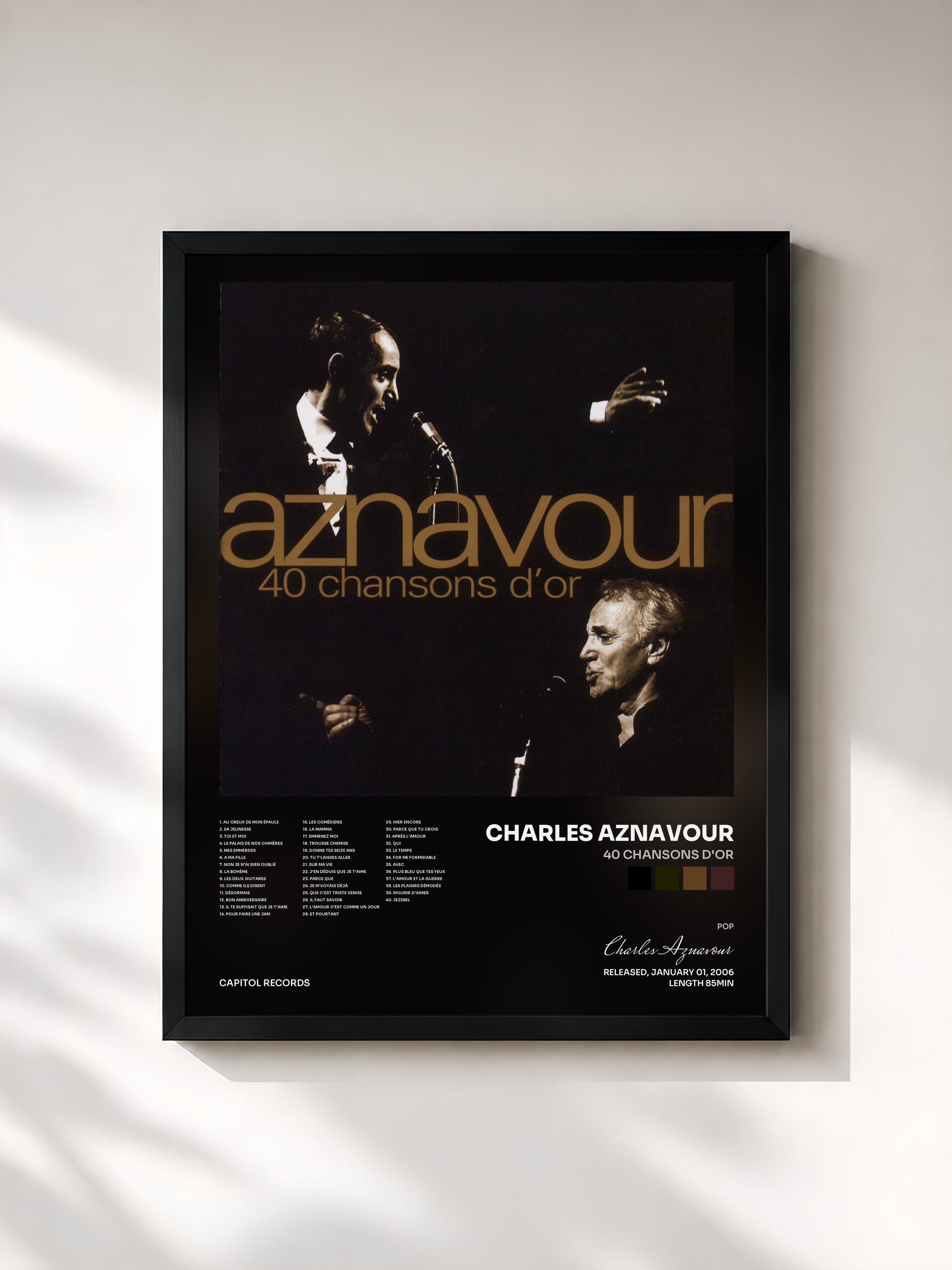 #noir 40 Chansons D'or by Charles Aznavour as a framed art print, black frame, printed and framed in France