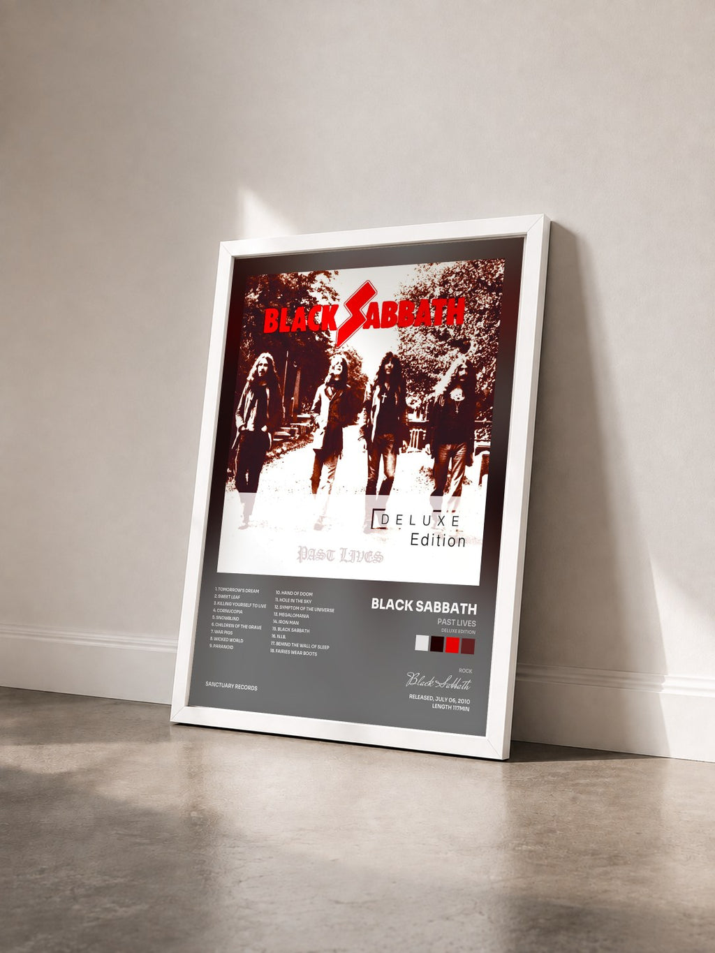 #blanc Tableau de l'album Past Lives (Deluxe Edition) de Black Sabbath vu de trois quarts, cadre blanc