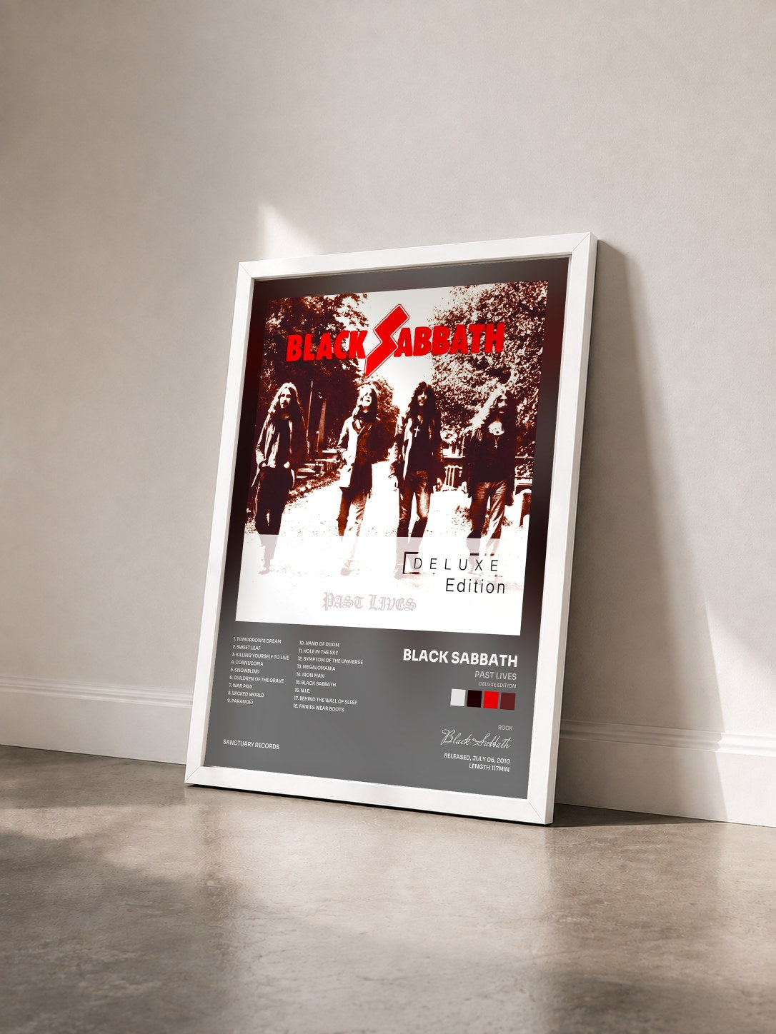 #blanc Tableau de l'album Past Lives (Deluxe Edition) de Black Sabbath vu de trois quarts, cadre blanc