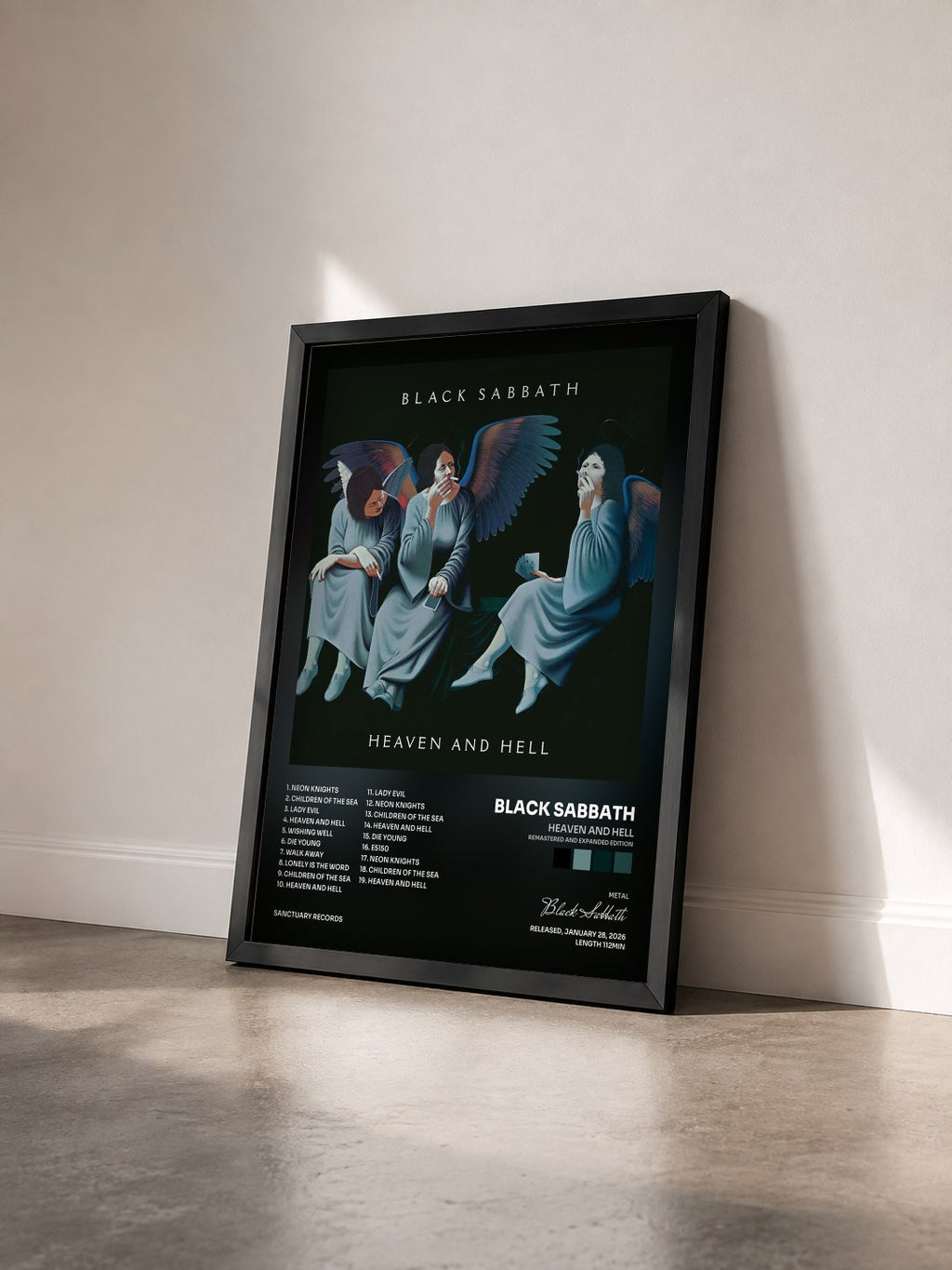 #noir Tableau de l'album Heaven and Hell (Remastered and Expanded Edition) de Black Sabbath vu de trois quarts, cadre noir