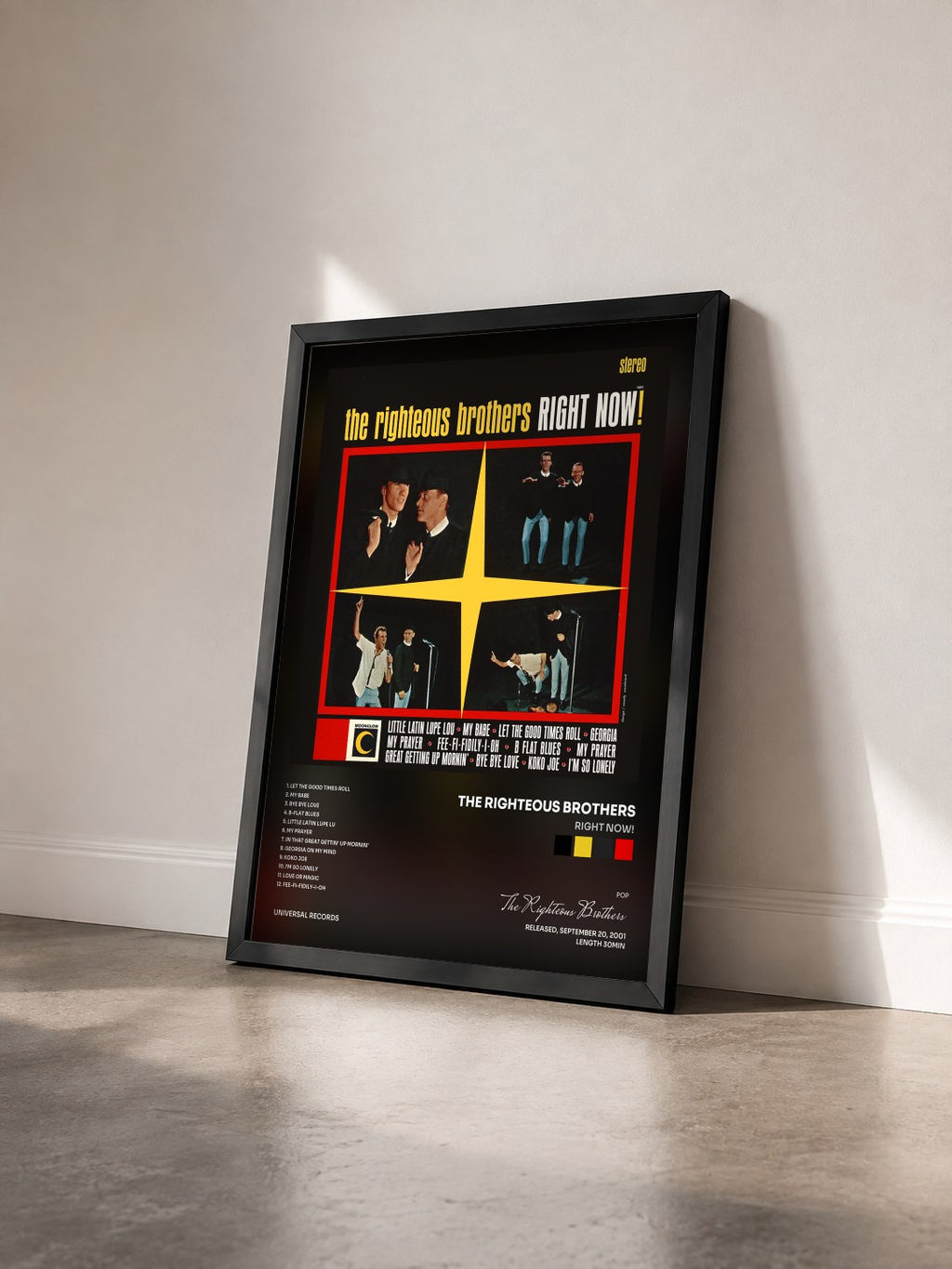 #noir Tableau de l'album Right Now! de The Righteous Brothers vu de trois quarts, cadre noir