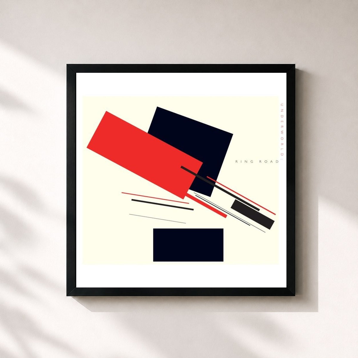 #noir Tableau carré de l'album Ring Road de Underworld, cadre noir 32x32 cm