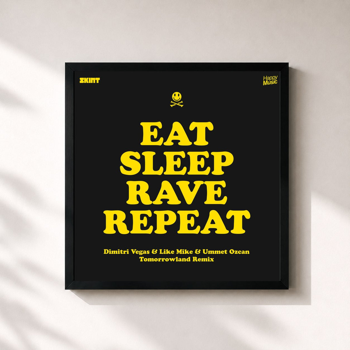 #noir Tableau carré de l'album Eat Sleep Rave Repeat (Remixes) - EP de Fatboy Slim, cadre noir 32x32 cm