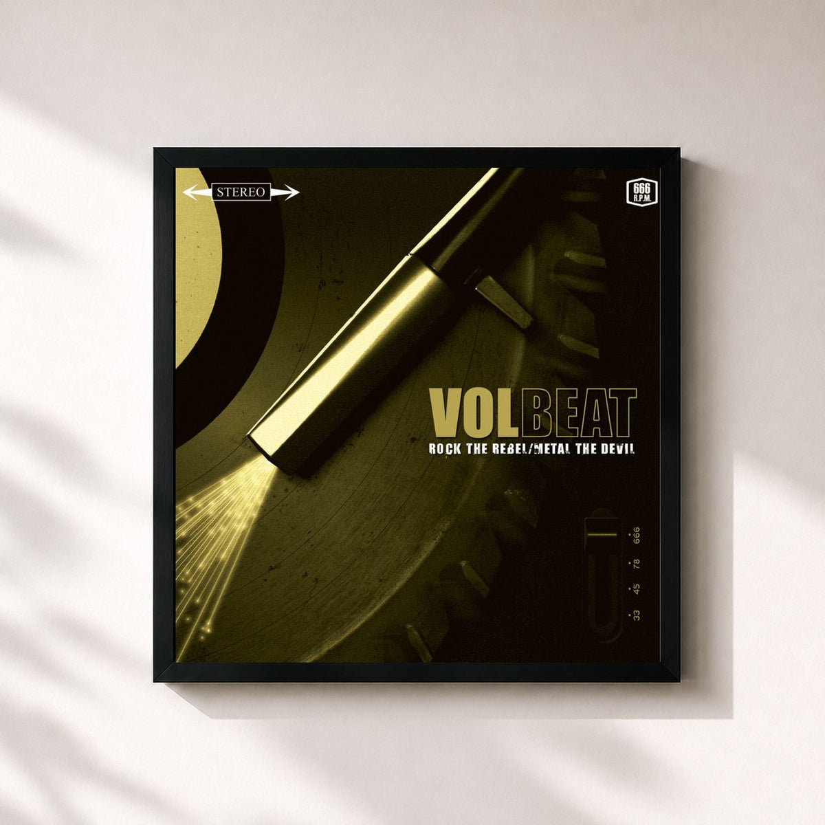 #noir Tableau carré de l'album Rock The Rebel / Metal The Devil de Volbeat, cadre noir 32x32 cm