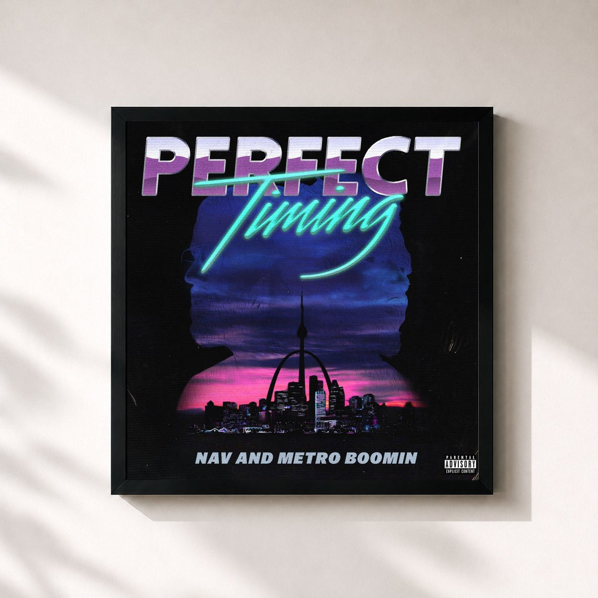 #noir Tableau carré de l'album Perfect Timing de NAV, cadre noir 32x32 cm
