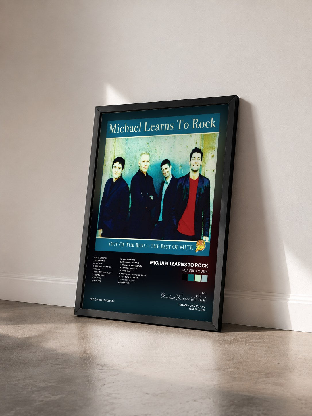 #noir Tableau de l'album For Fuld Musik de Michael Learns to Rock vu de trois quarts, cadre noir
