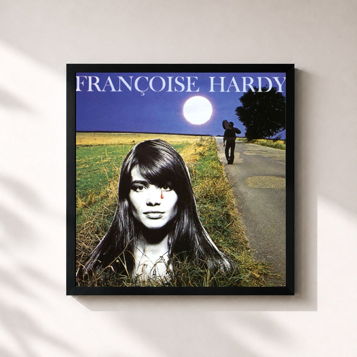 #noir Soleil von Françoise Hardy als quadratischer Kunstdruck, schwarzer Rahmen 32x32 cm