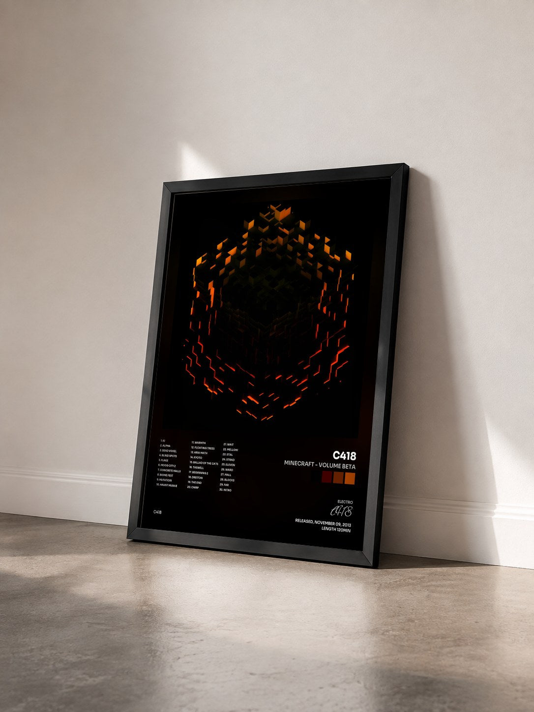 #noir Tableau de l'album Minecraft - Volume Beta de C418 vu de trois quarts, cadre noir