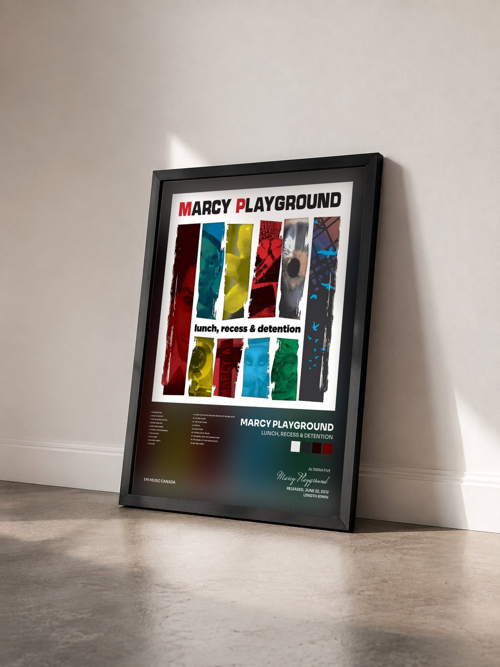 #noir Tableau de l'album Lunch, Recess & Detention de Marcy Playground vu de trois quarts, cadre noir