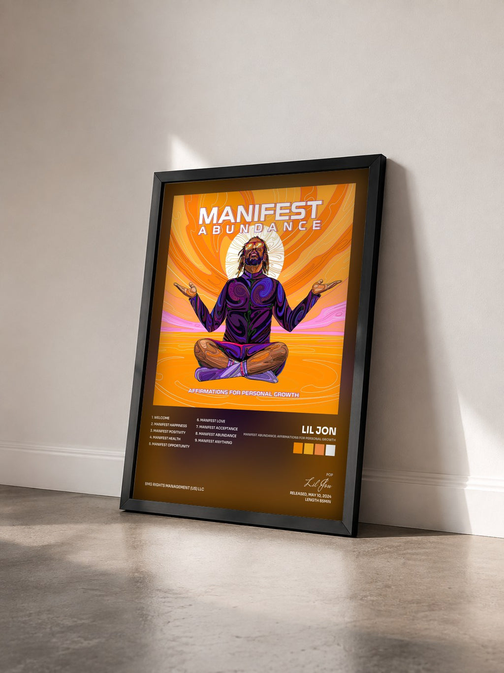 #noir Manifest Abundance: Affirmations for Personal Growth di Lil Jon in stampa incorniciata vista di tre quarti, cornice nera