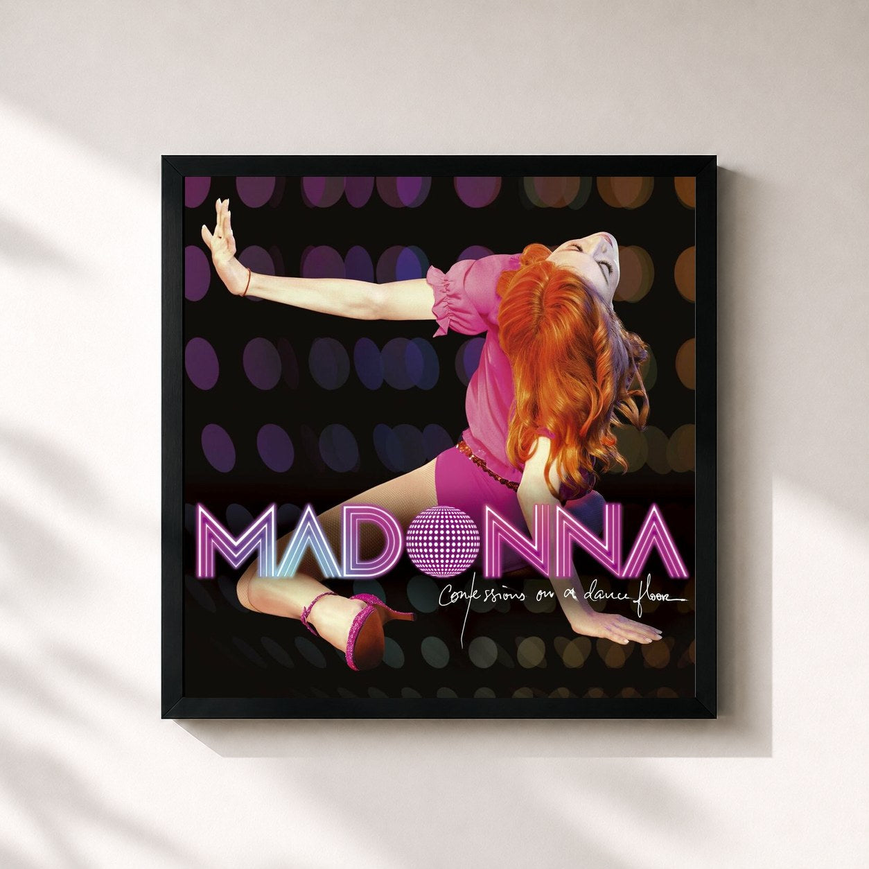 #noir Tableau carré de l'album Confessions on a Dance Floor de Madonna, cadre noir 32x32 cm