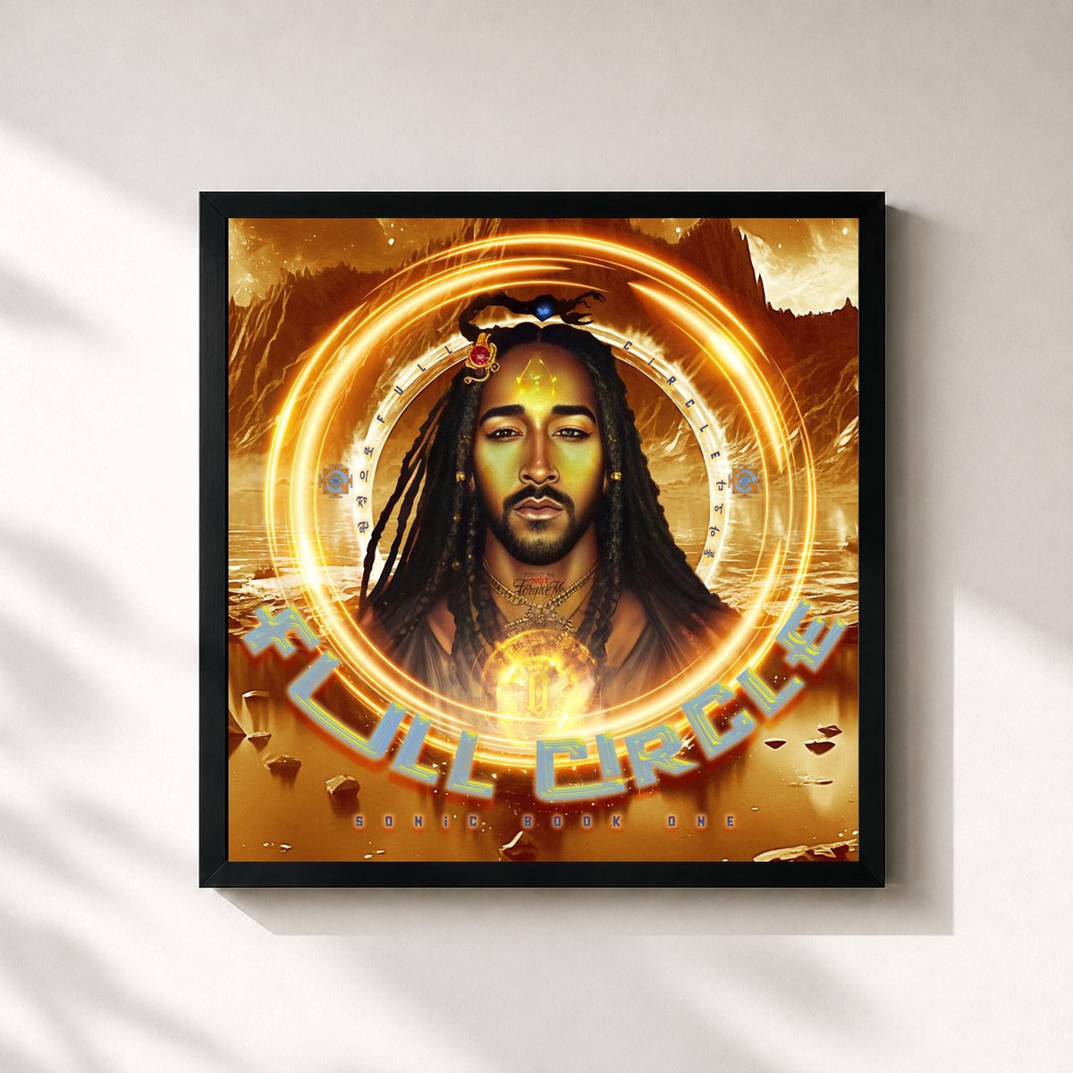 #noir Tableau carré de l'album Full Circle: Sonic Book One de Omarion, cadre noir 32x32 cm