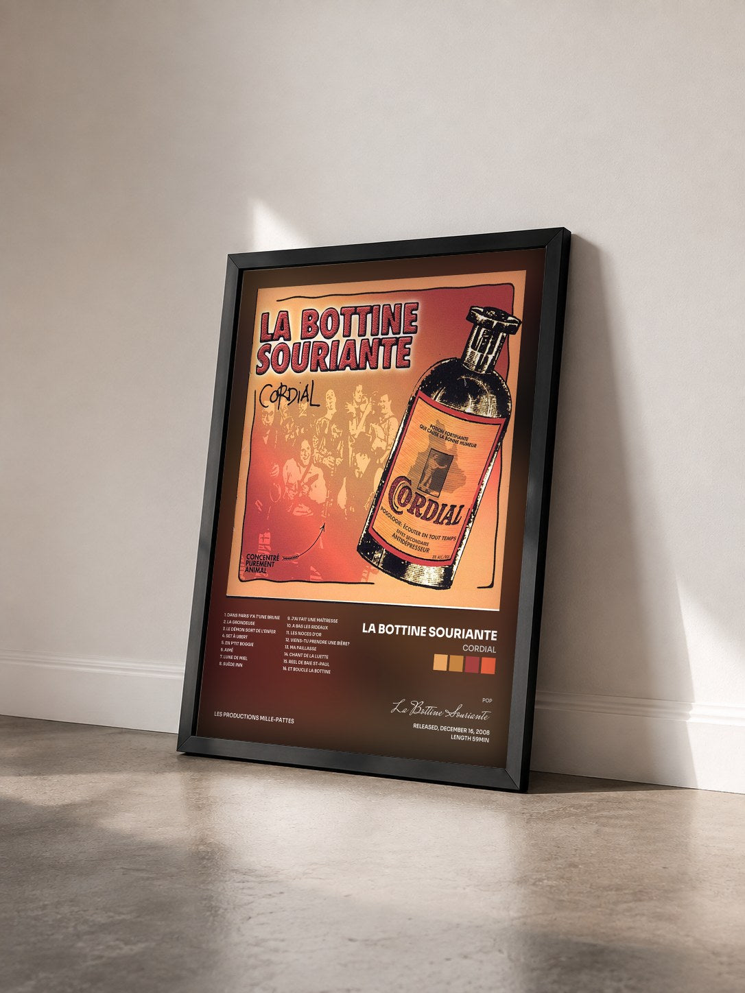 #noir Tableau de l'album Cordial de La Bottine Souriante vu de trois quarts, cadre noir