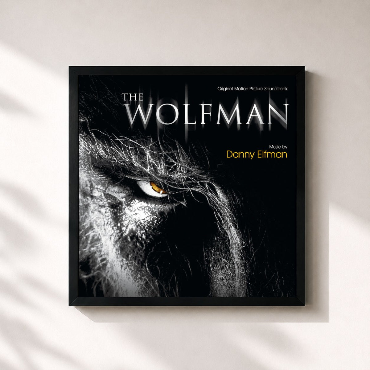 #noir Tableau carré de l'album The Wolfman de Danny Elfman, cadre noir 32x32 cm