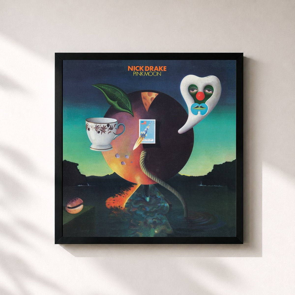 #noir Tableau carré de l'album Pink Moon de Nick Drake, cadre noir 32x32 cm