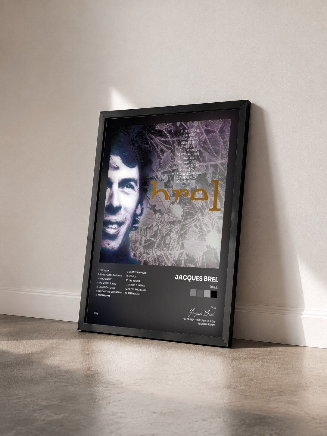 #noir Tableau de l'album Brel de Jacques Brel vu de trois quarts, cadre noir