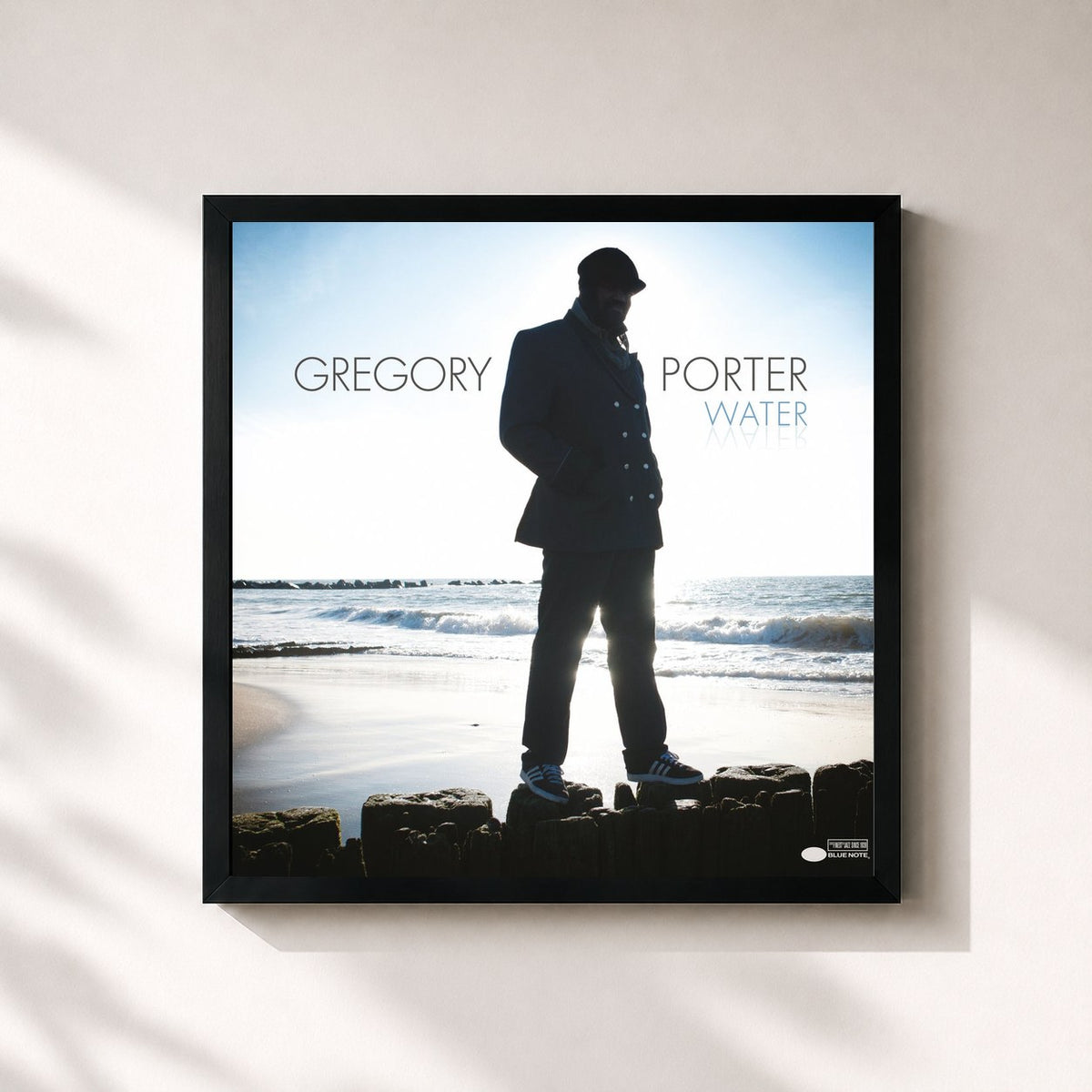 #noir Water by Gregory Porter as a square framed art print, black 32x32 cm frame