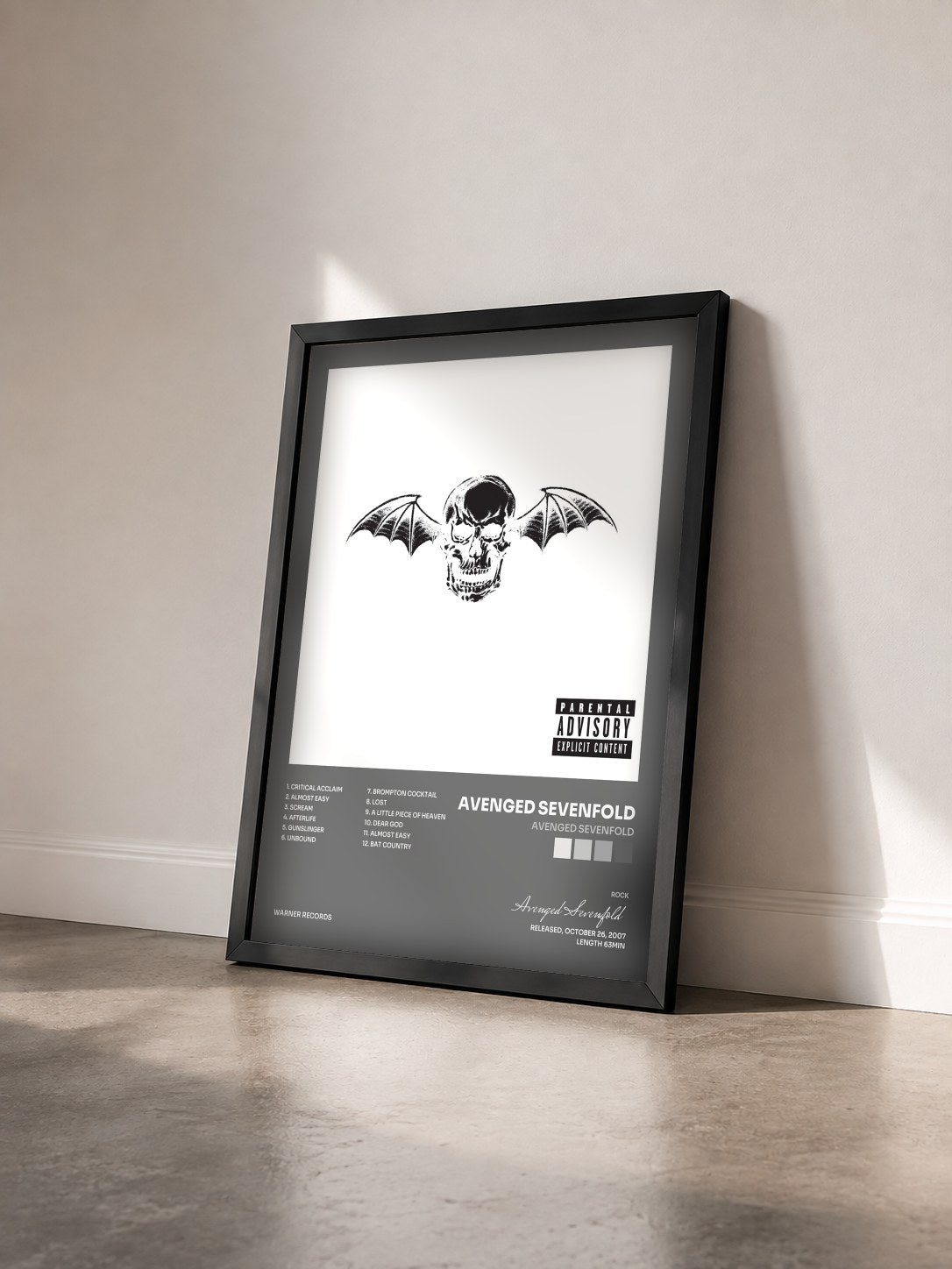 #noir Avenged Sevenfold by Avenged Sevenfold as a framed art print seen at an angle, black frame