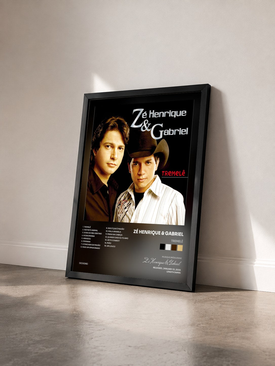 #noir Tableau de l'album Tremelê de Zé Henrique & Gabriel vu de trois quarts, cadre noir