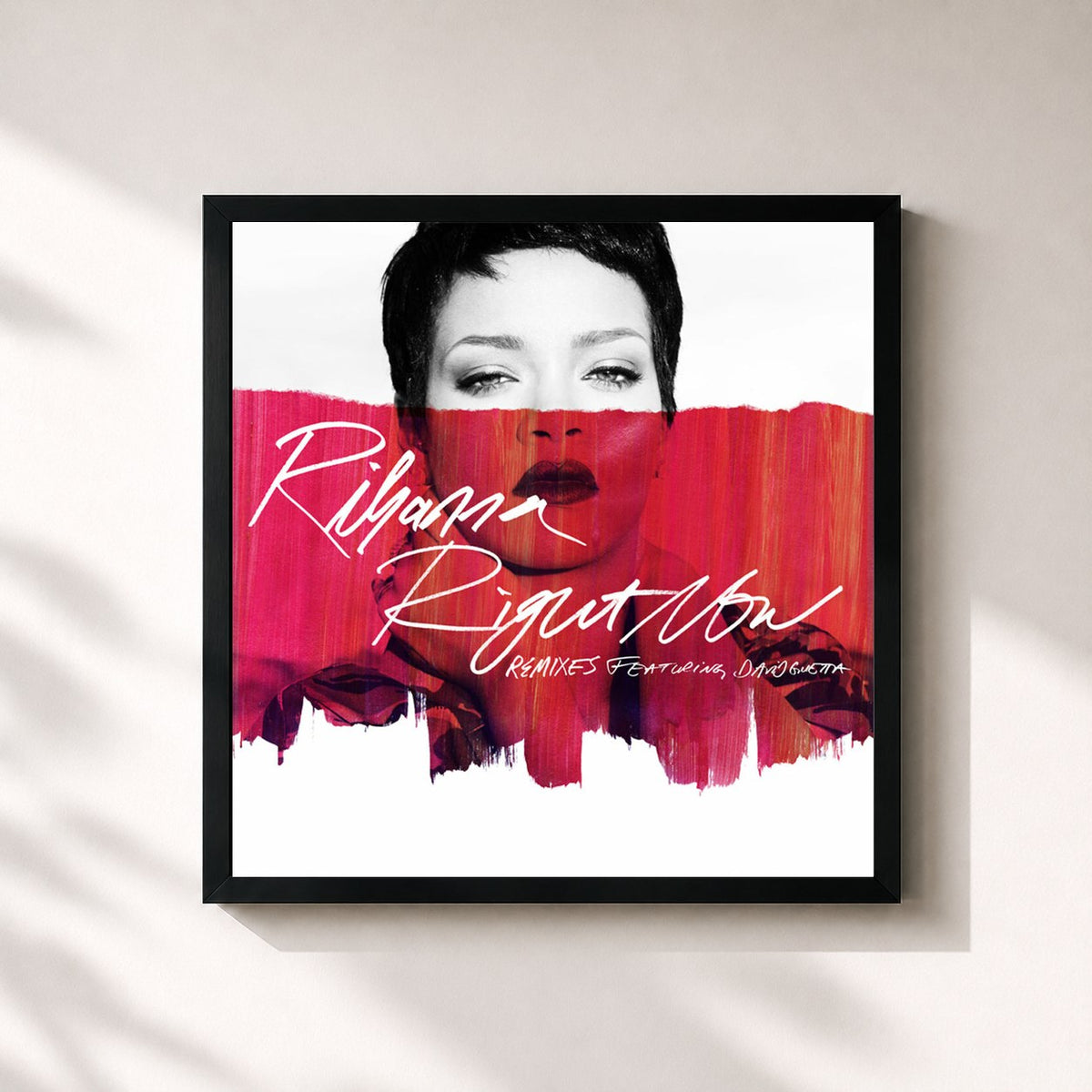 #noir Tableau carré de l'album Right Now (Remixes) de Rihanna, cadre noir 32x32 cm