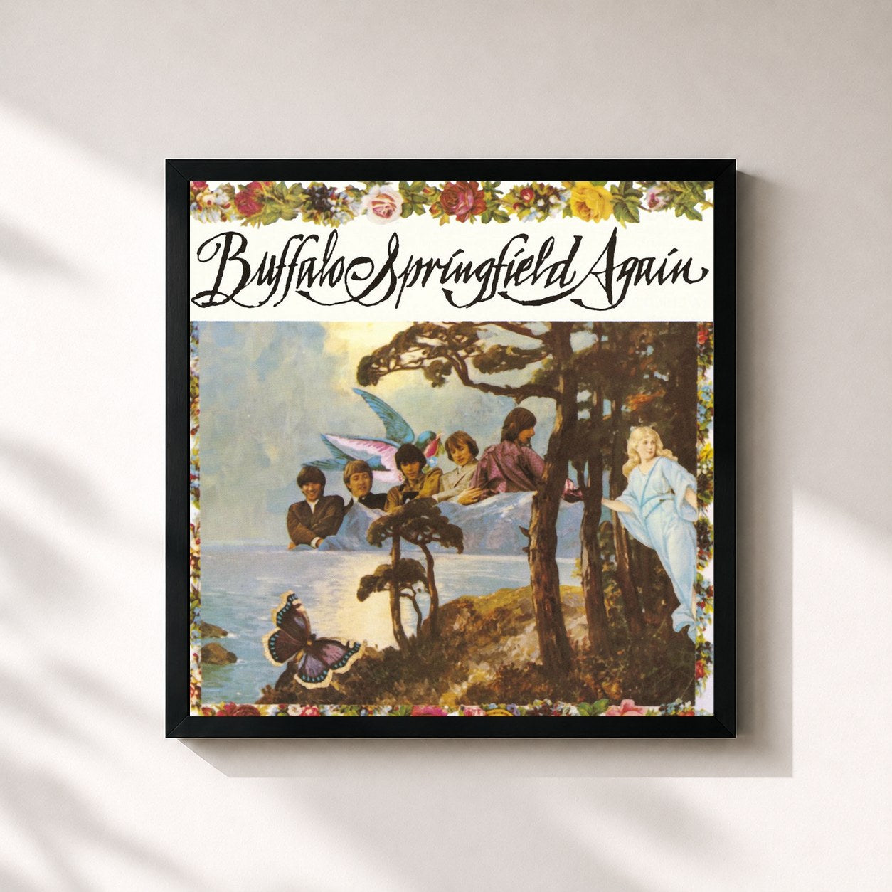 #noir Tableau carré de l'album Buffalo Springfield Again de Buffalo Springfield, cadre noir 32x32 cm