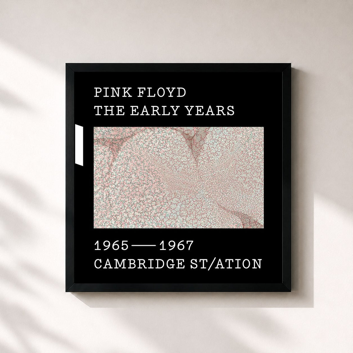 #noir Tableau carré de l'album 1965-67 Cambridge St/ation de Pink Floyd, cadre noir 32x32 cm