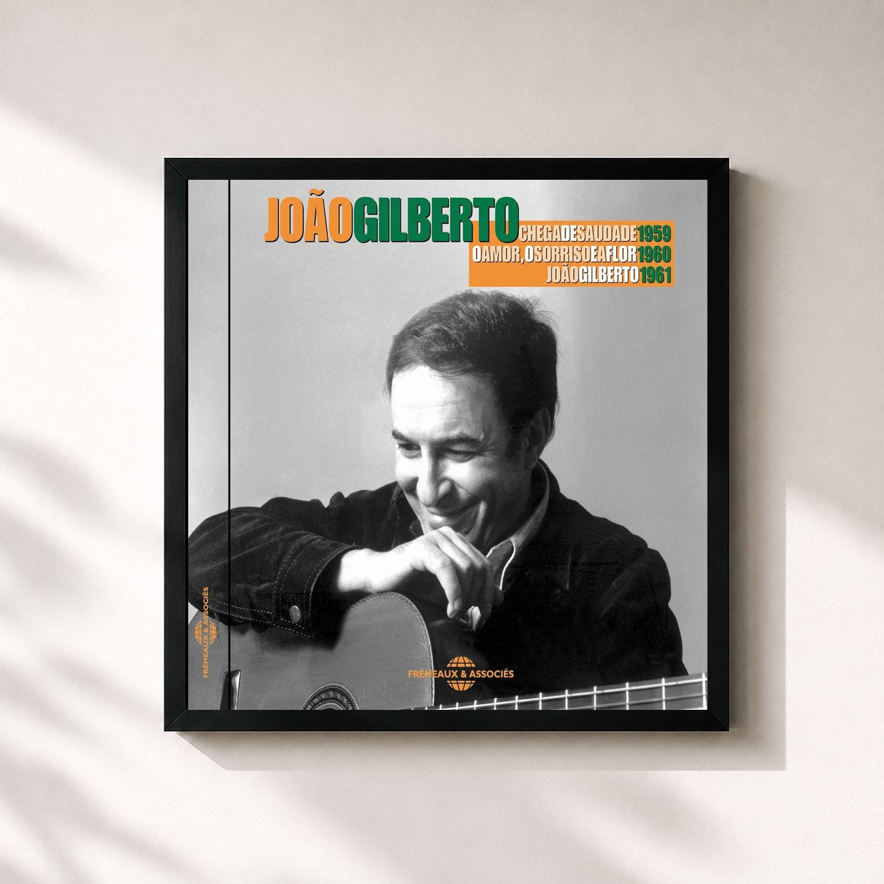 #noir Tableau carré de l'album Chega de Saudade - O Amor, O Sorriso, E a Flor de João Gilberto, cadre noir 32x32 cm