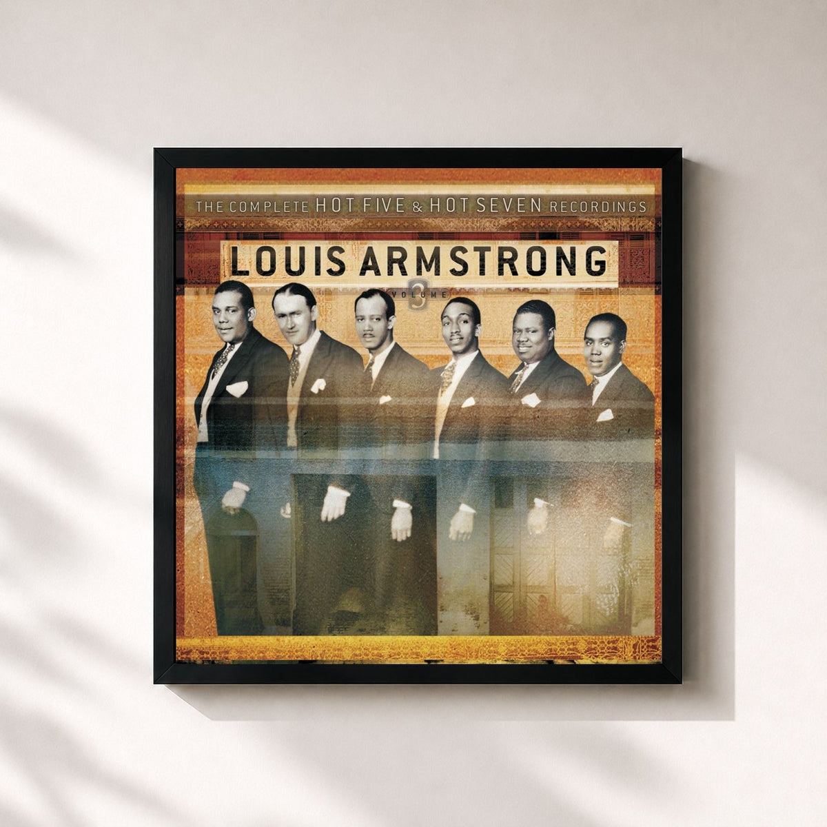 #noir Tableau carré de l'album The Complete Hot Five And Hot Seven Recordings Volume 3 de Louis Armstrong, cadre noir 32x32 cm