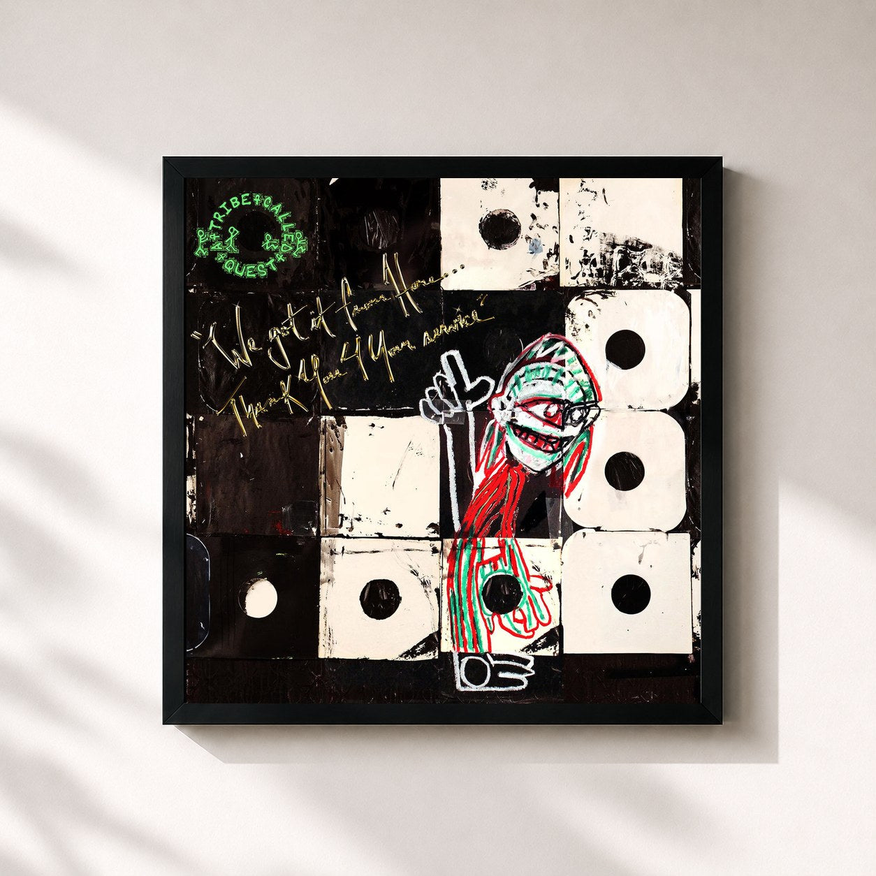 #noir Tableau carré de l'album We got it from Here... Thank You 4 Your service de A Tribe Called Quest, cadre noir 32x32 cm