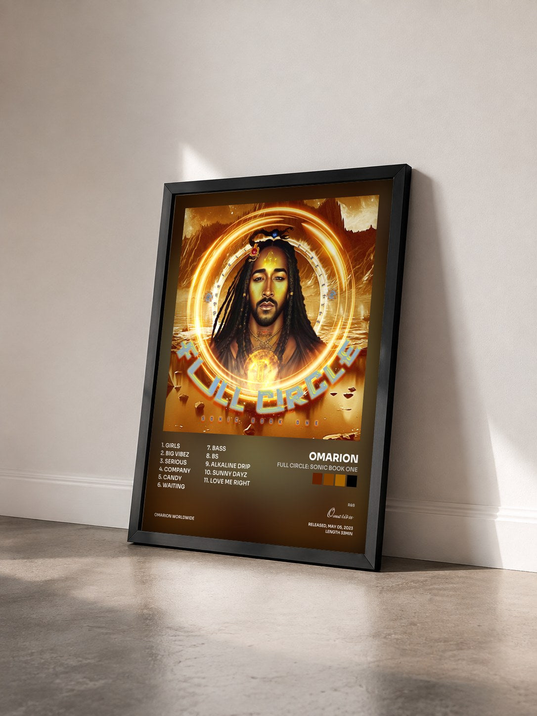 #noir Tableau de l'album Full Circle: Sonic Book One de Omarion vu de trois quarts, cadre noir