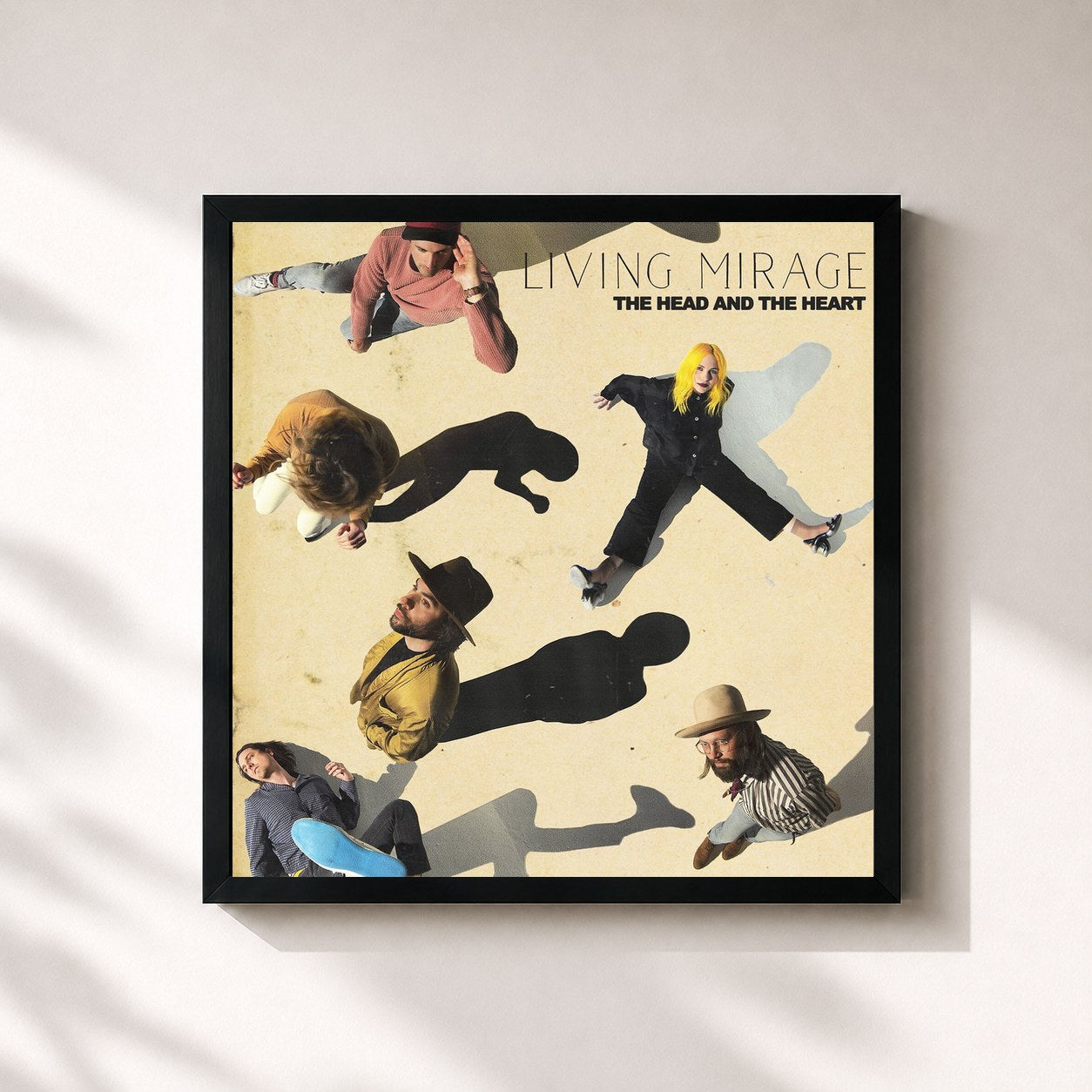 #noir Tableau carré de l'album Living Mirage de The Head And The Heart, cadre noir 32x32 cm