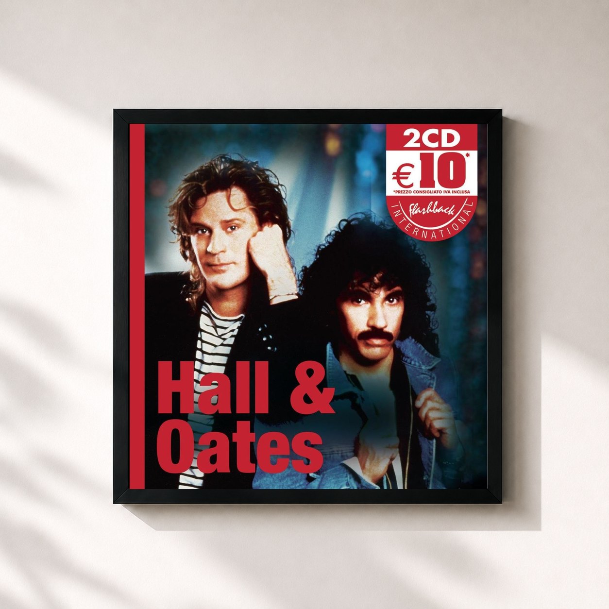 #noir Tableau carré de l'album Hall & Oates de Daryl Hall & John Oates, cadre noir 32x32 cm