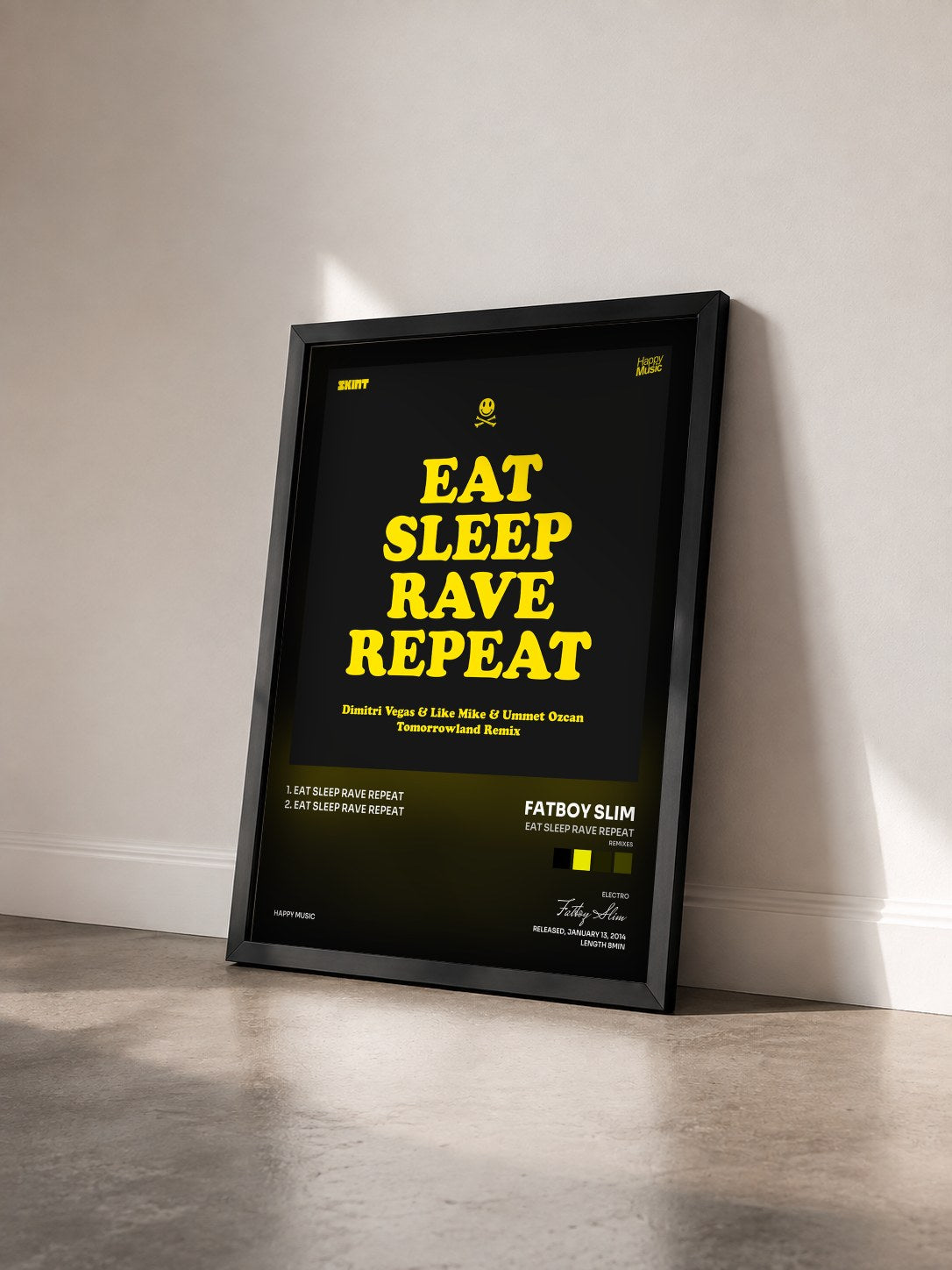 #noir Tableau de l'album Eat Sleep Rave Repeat (Remixes) - EP de Fatboy Slim vu de trois quarts, cadre noir