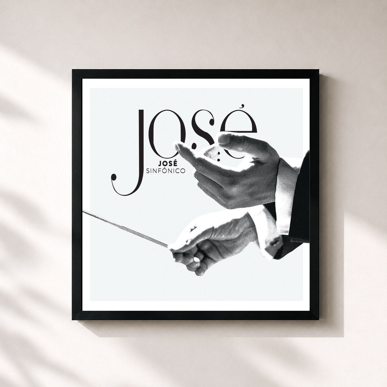 #noir Tableau carré de l'album Sinfónico de José José, cadre noir 32x32 cm
