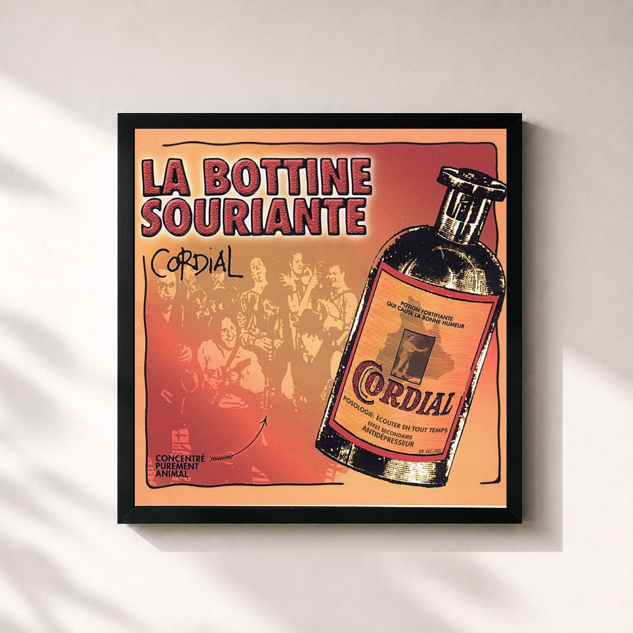 #noir Tableau carré de l'album Cordial de La Bottine Souriante, cadre noir 32x32 cm