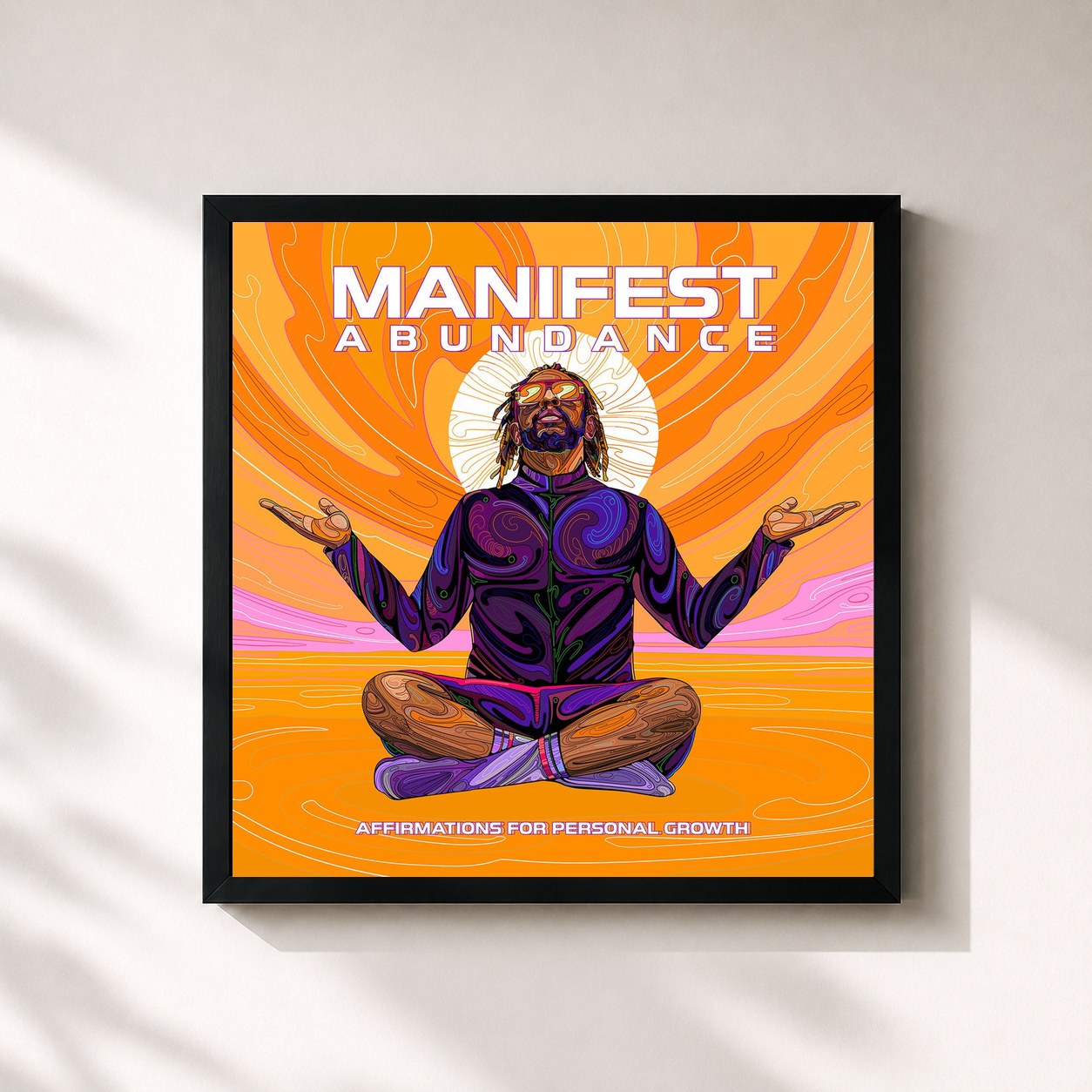 #noir Tableau carré de l'album Manifest Abundance: Affirmations for Personal Growth de Lil Jon, cadre noir 32x32 cm